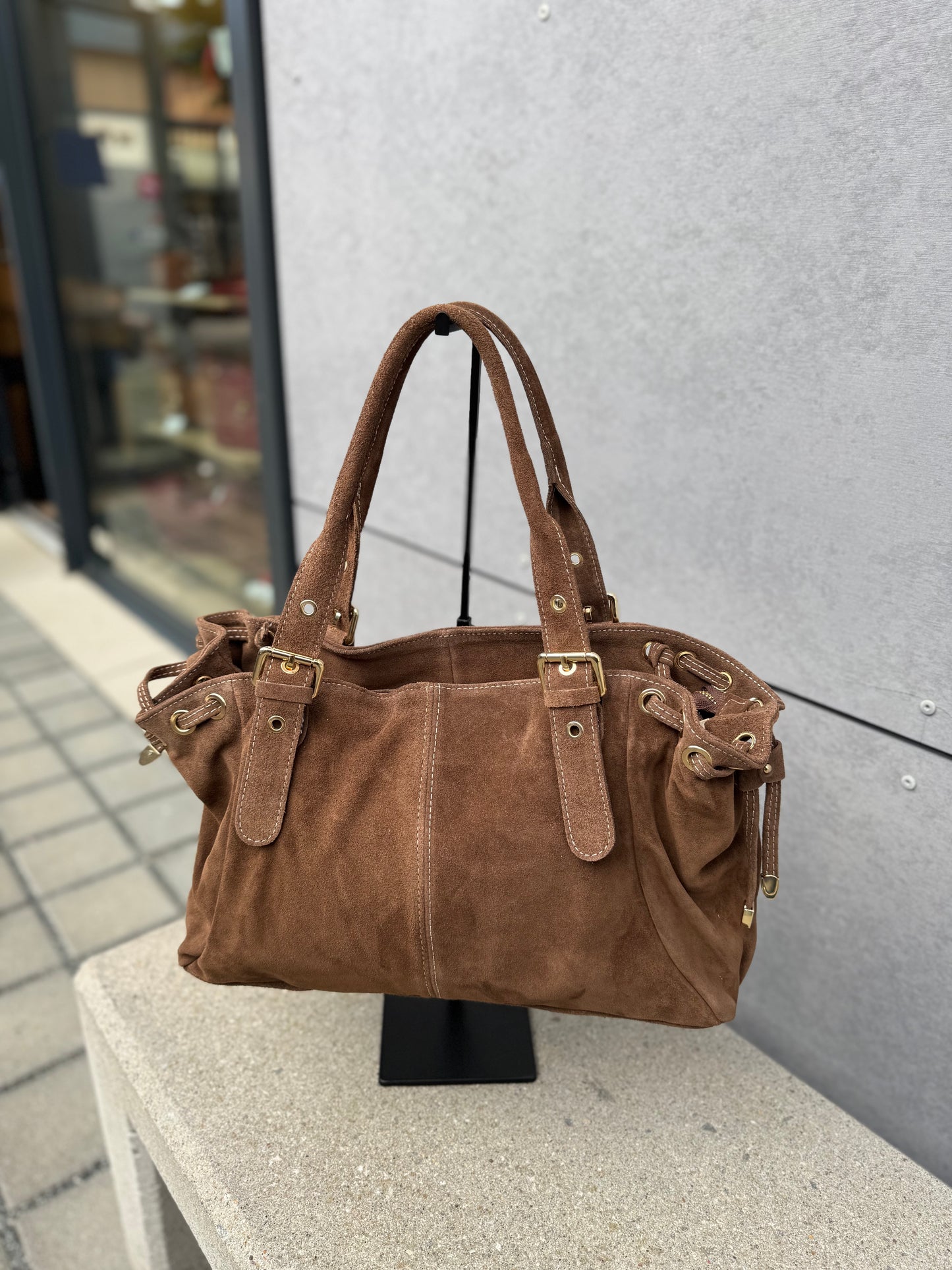 Sac Carla en cuir suédé coloris marron