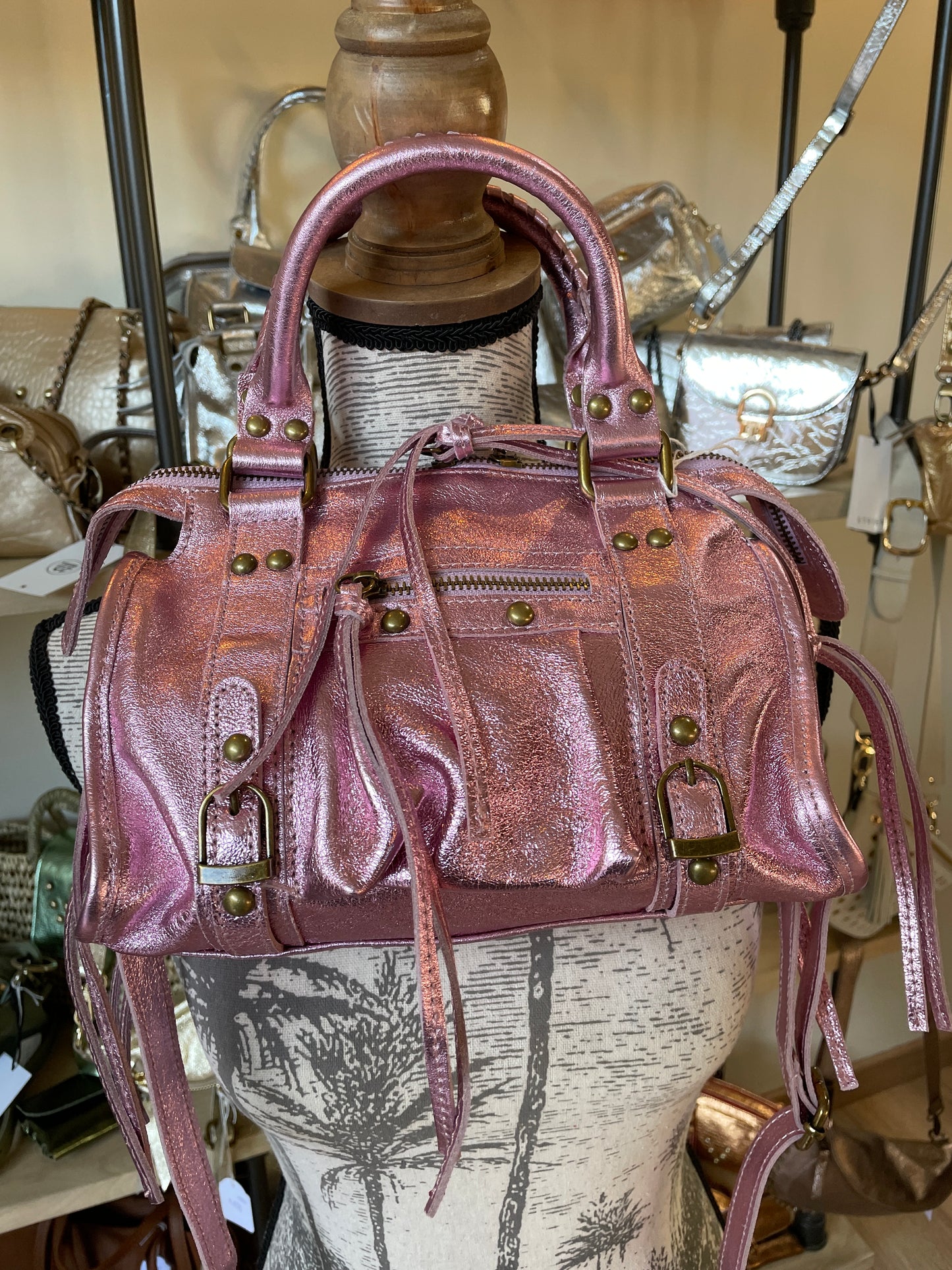 Sac Amandine Mini en cuir irisé - Rose