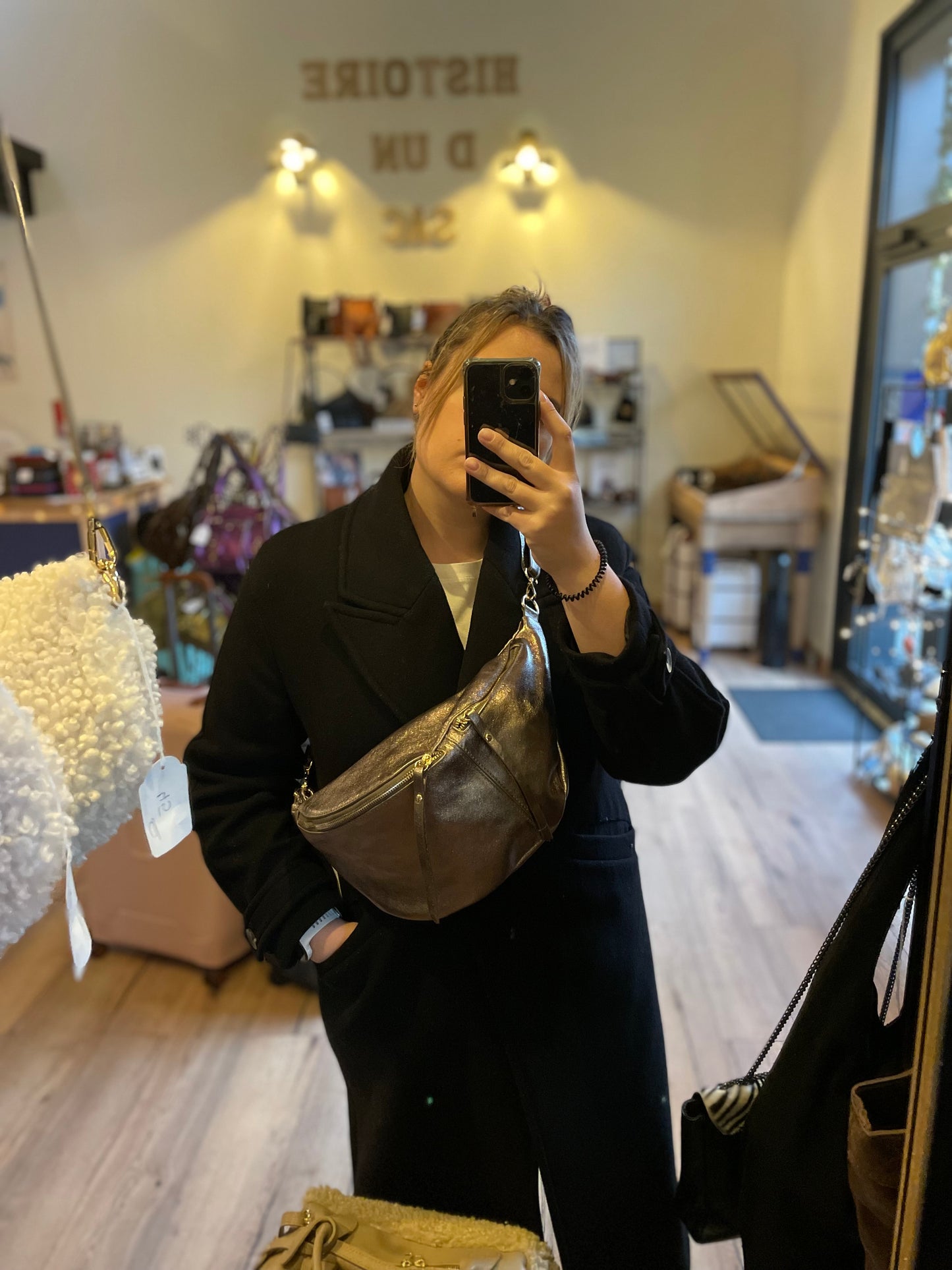 Banane XXL en cuir irisé Bronze