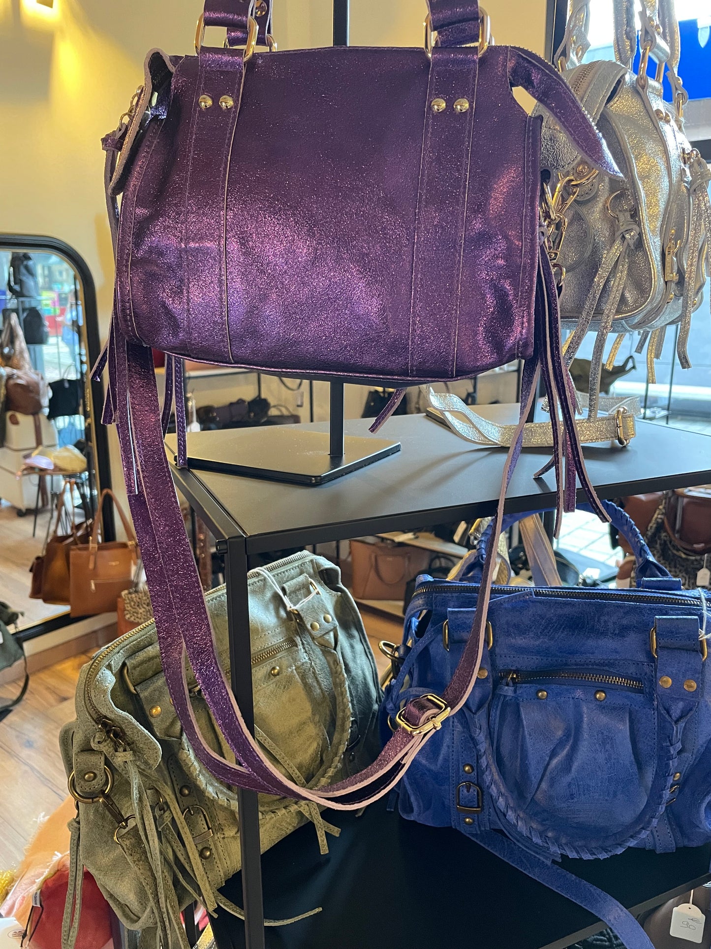 Sac Amandine mini en cuir irisé violet