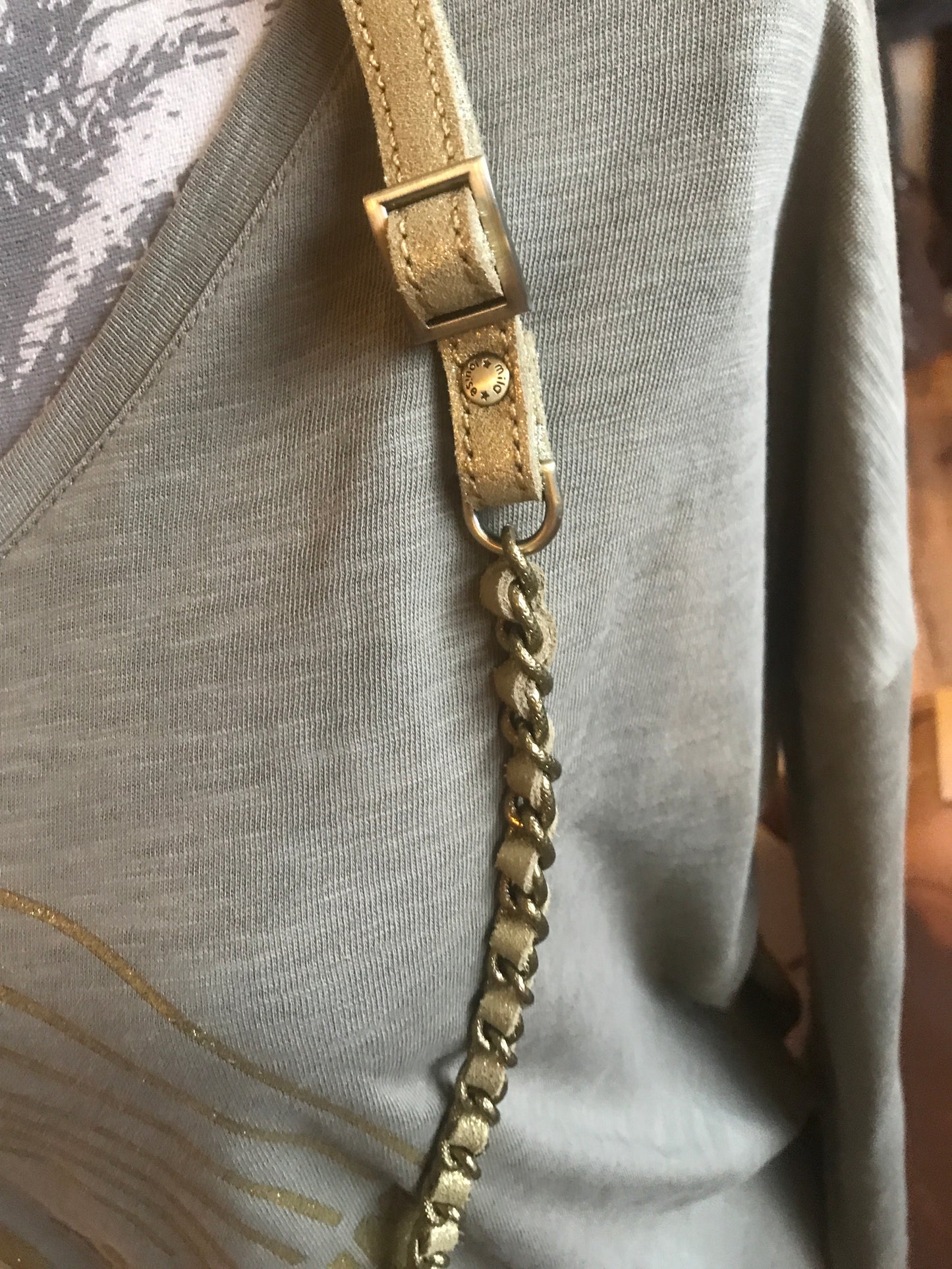 Bandoulière STRAP mi-chaîne mi-cuir irisé coloris Gold - Mila Louise