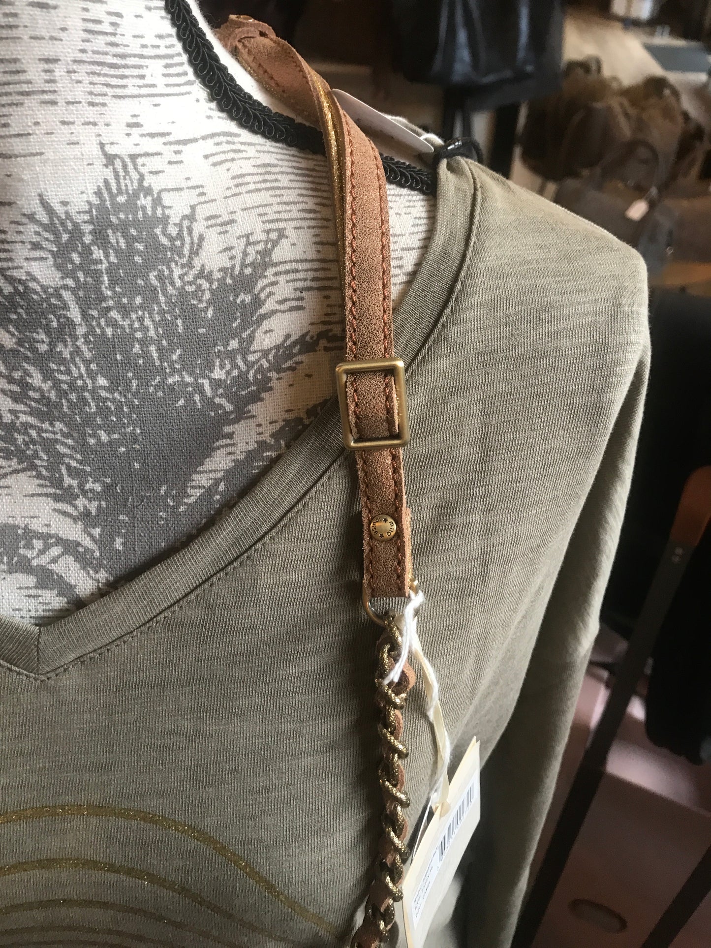 Bandoulière STRAP mi-chaîne mi-cuir irisé coloris Camel - Mila Louise