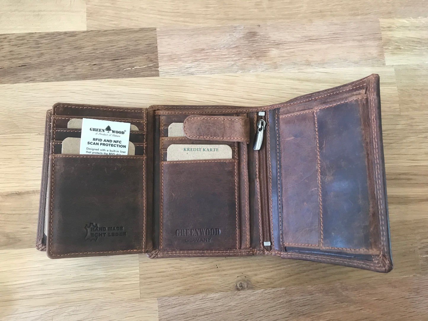 Portefeuille en cuir vintage GREEN WOOD