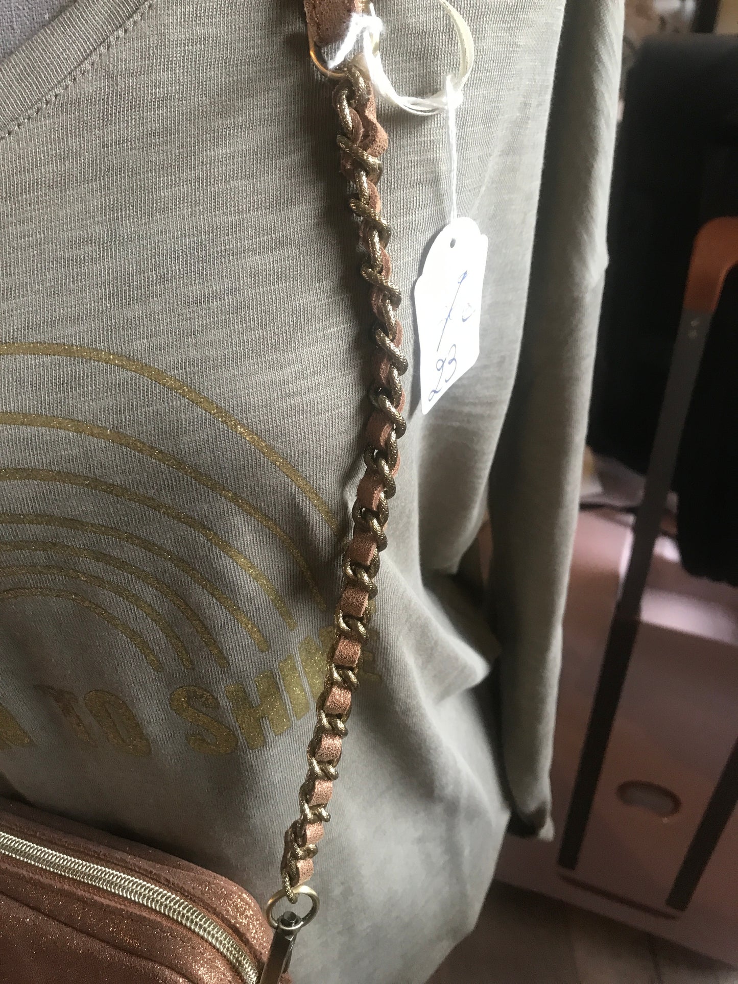 Bandoulière STRAP mi-chaîne mi-cuir irisé coloris Camel - Mila Louise