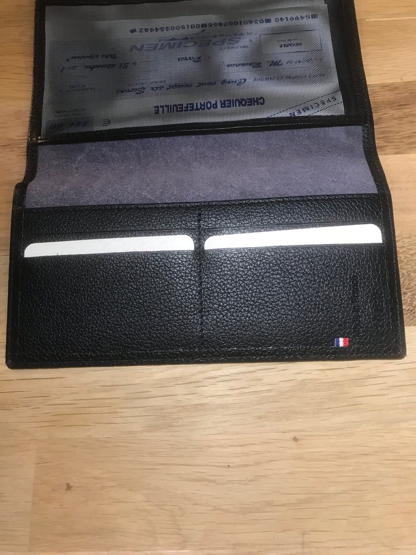 Porte-chéquier en cuir marine ligne Madras - Étrier