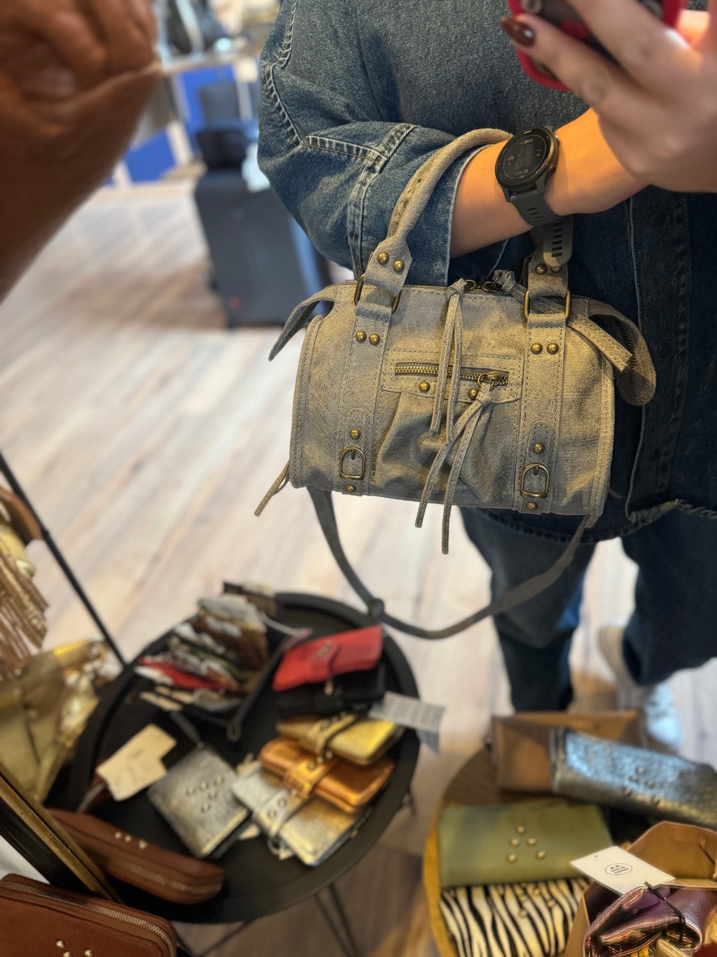 Sac Amandine mini en cuir mat coloris gris