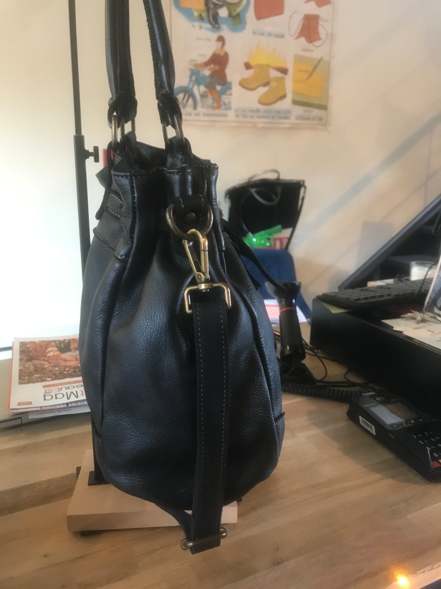 Sac shopping en cuir noir Grace