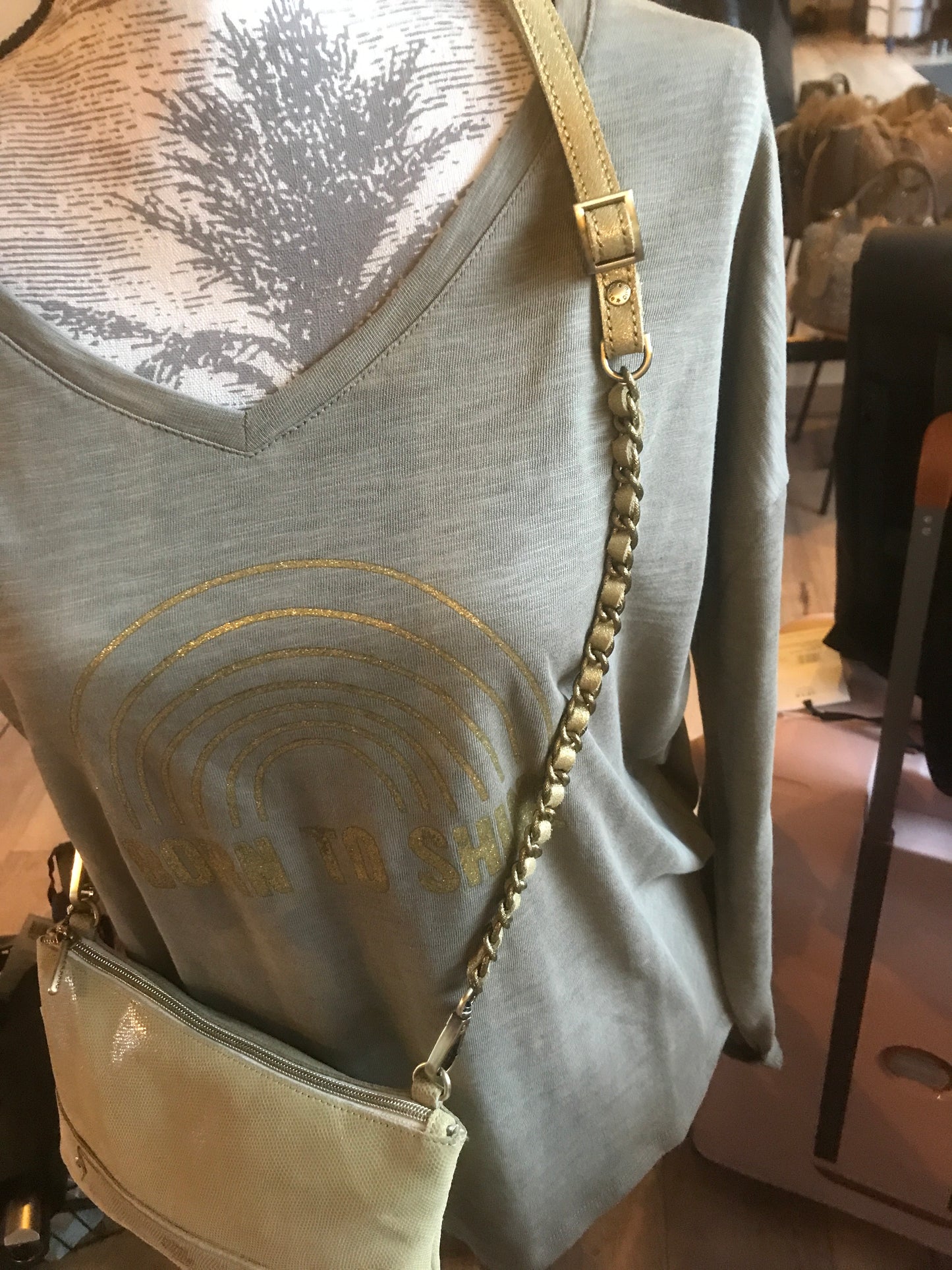 Bandoulière STRAP mi-chaîne mi-cuir irisé coloris Gold - Mila Louise