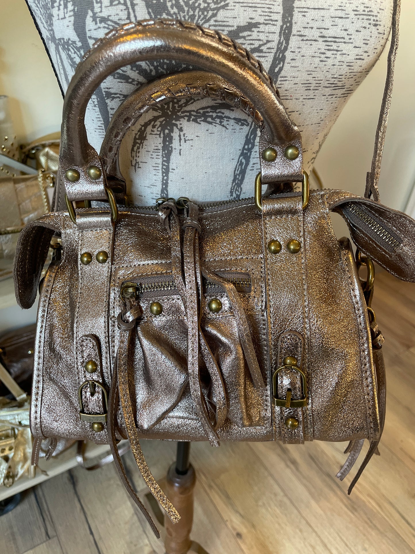 Sac Amandine mini en cuir irisé - Bronze