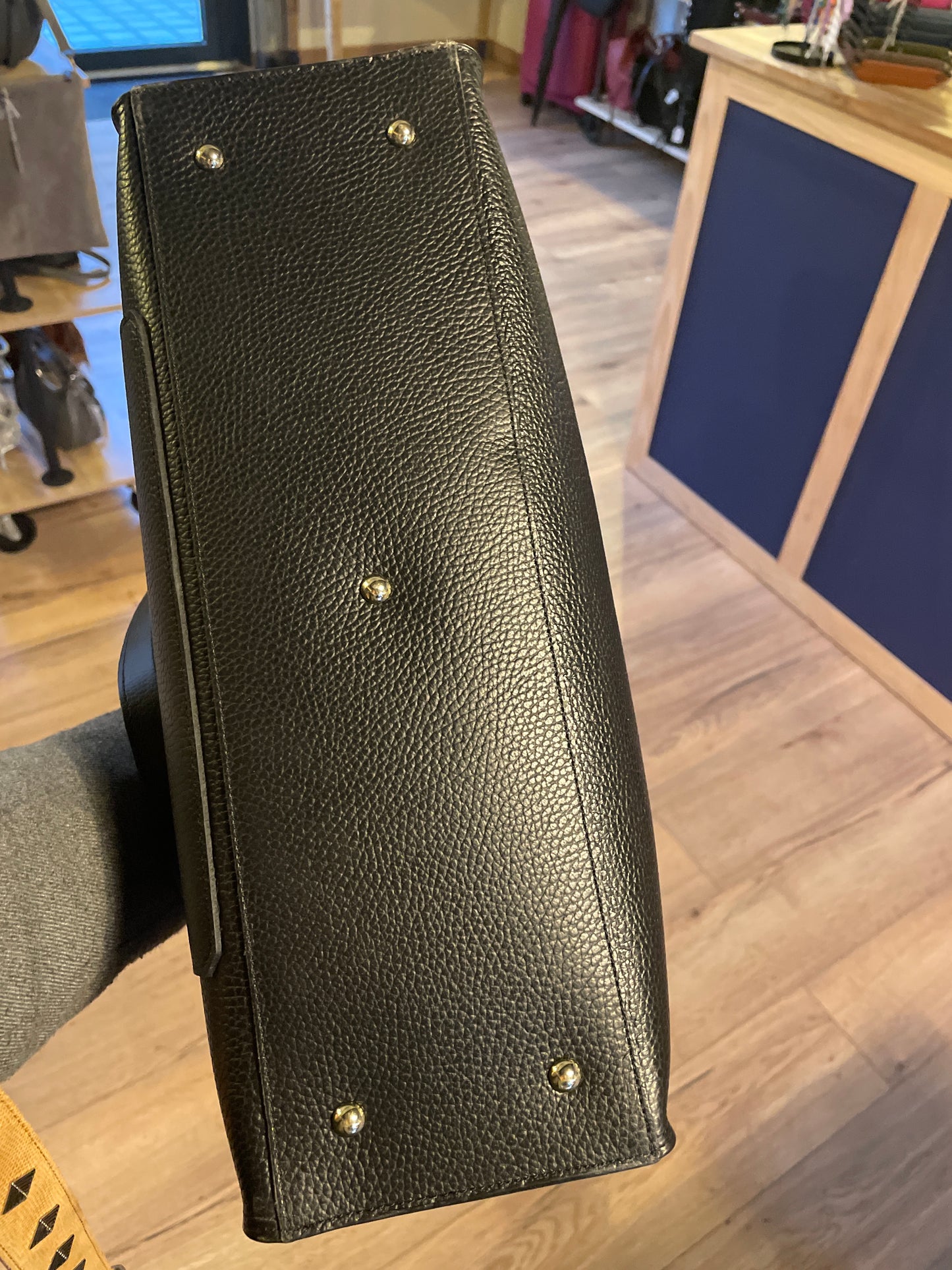 Grand sac cabas Foulonné double en cuir noir- Lancaster