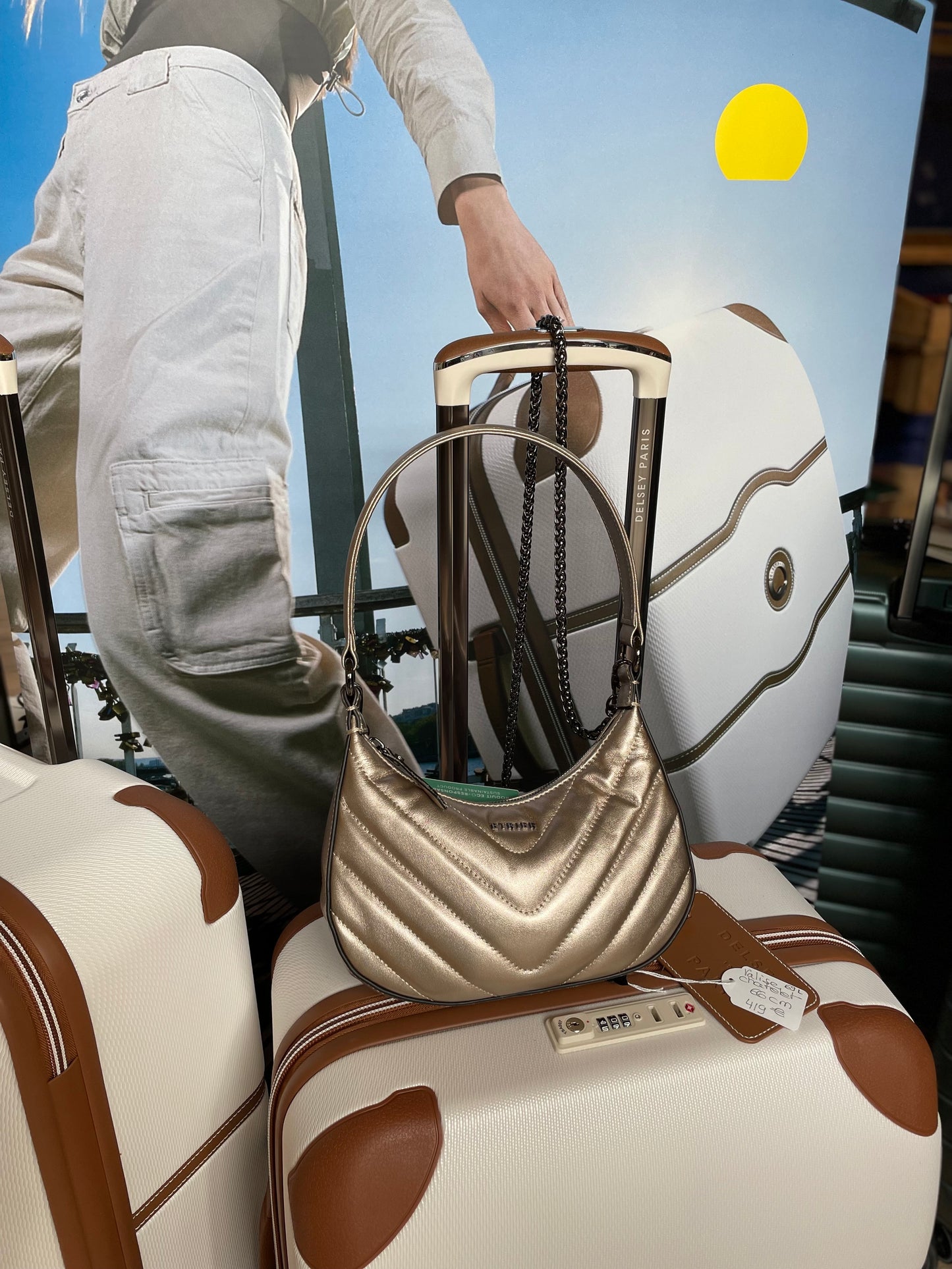 Sac bandoulière Rafale Demi-lune en cuir coloris platine ÉTRIER