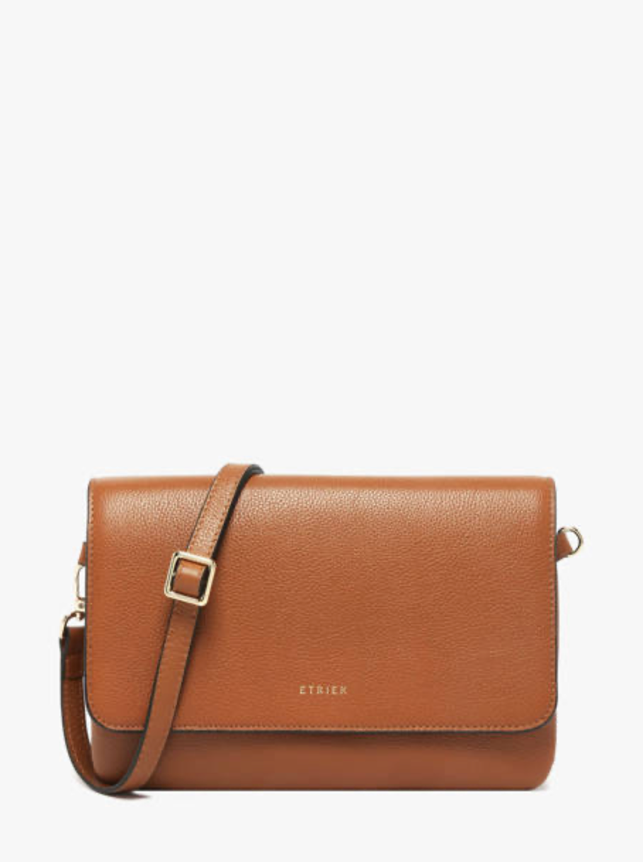 Sac bandoulière en cuir grainé Camel - Etrier