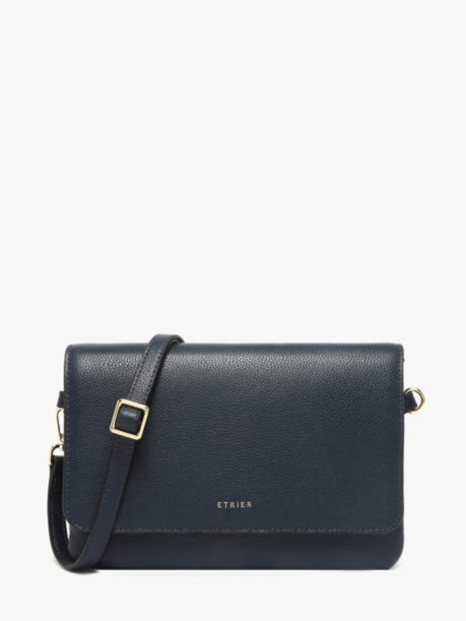 Sac bandoulière M en cuir grainé marine - Etrier