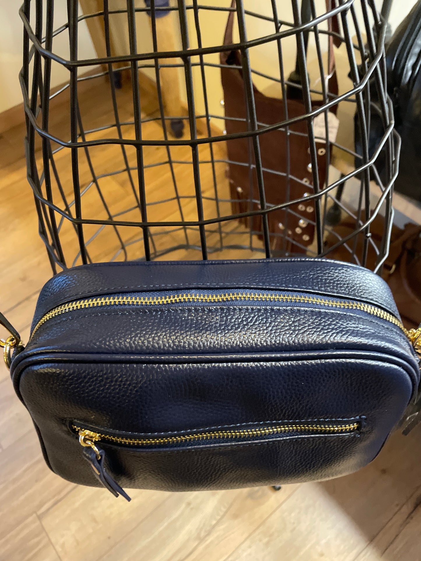 Sac MARINA format caméra cuir grainé - bleu marine