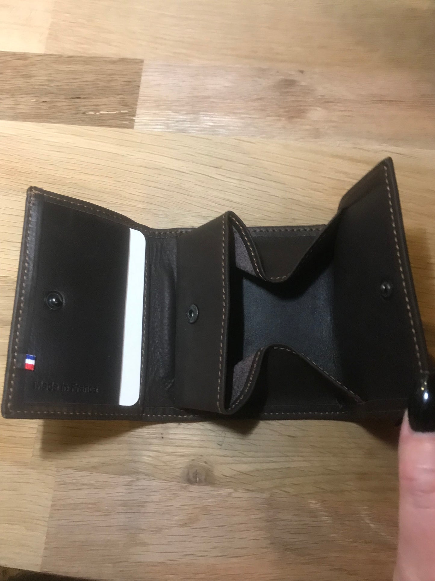 Porte-monnaie en cuir marron foncé /ligne Oil - Étrier