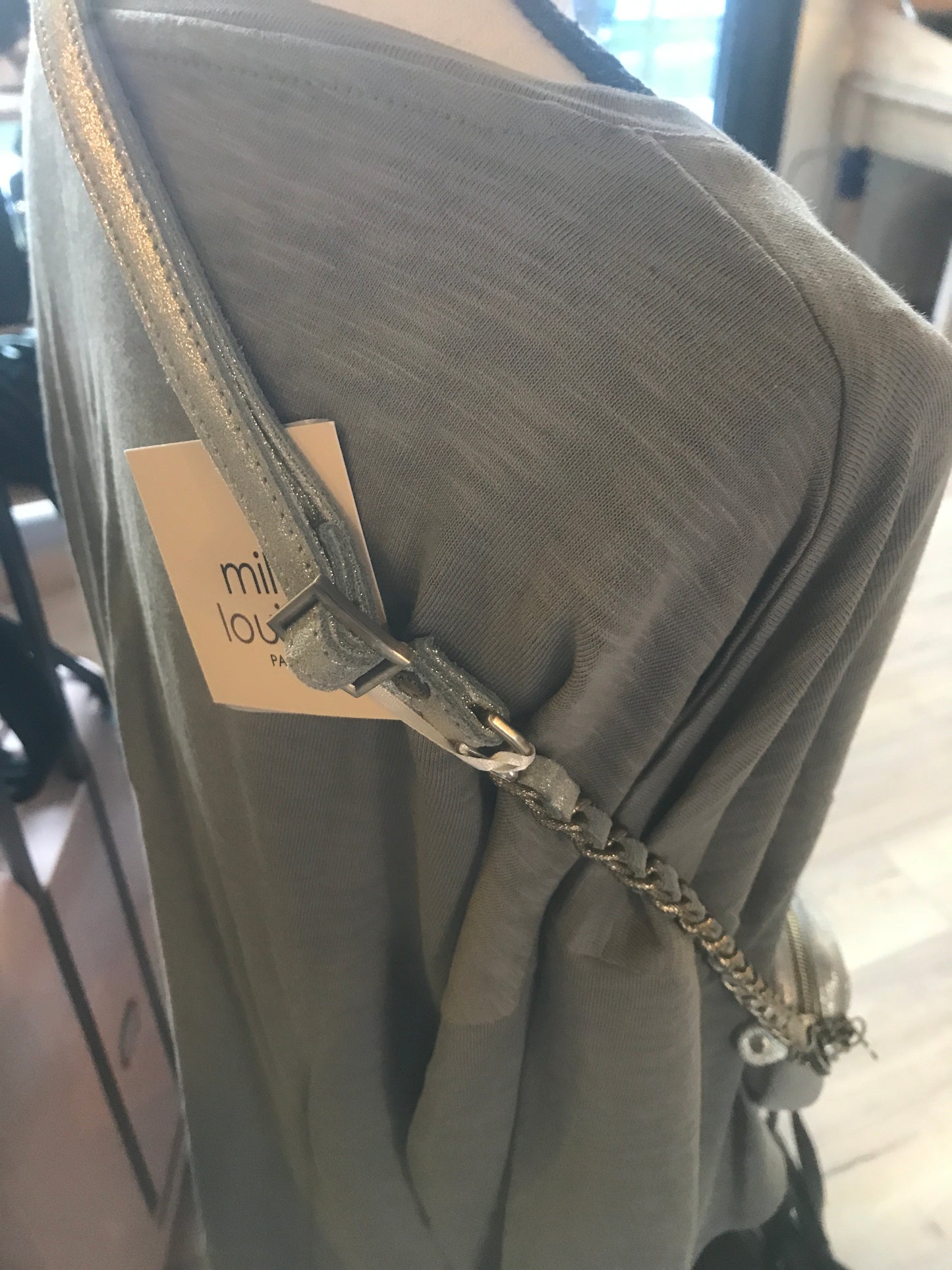 Bandoulière STRAP mi-chaîne mi- cuir irisé Coloris opale - Mila Louise