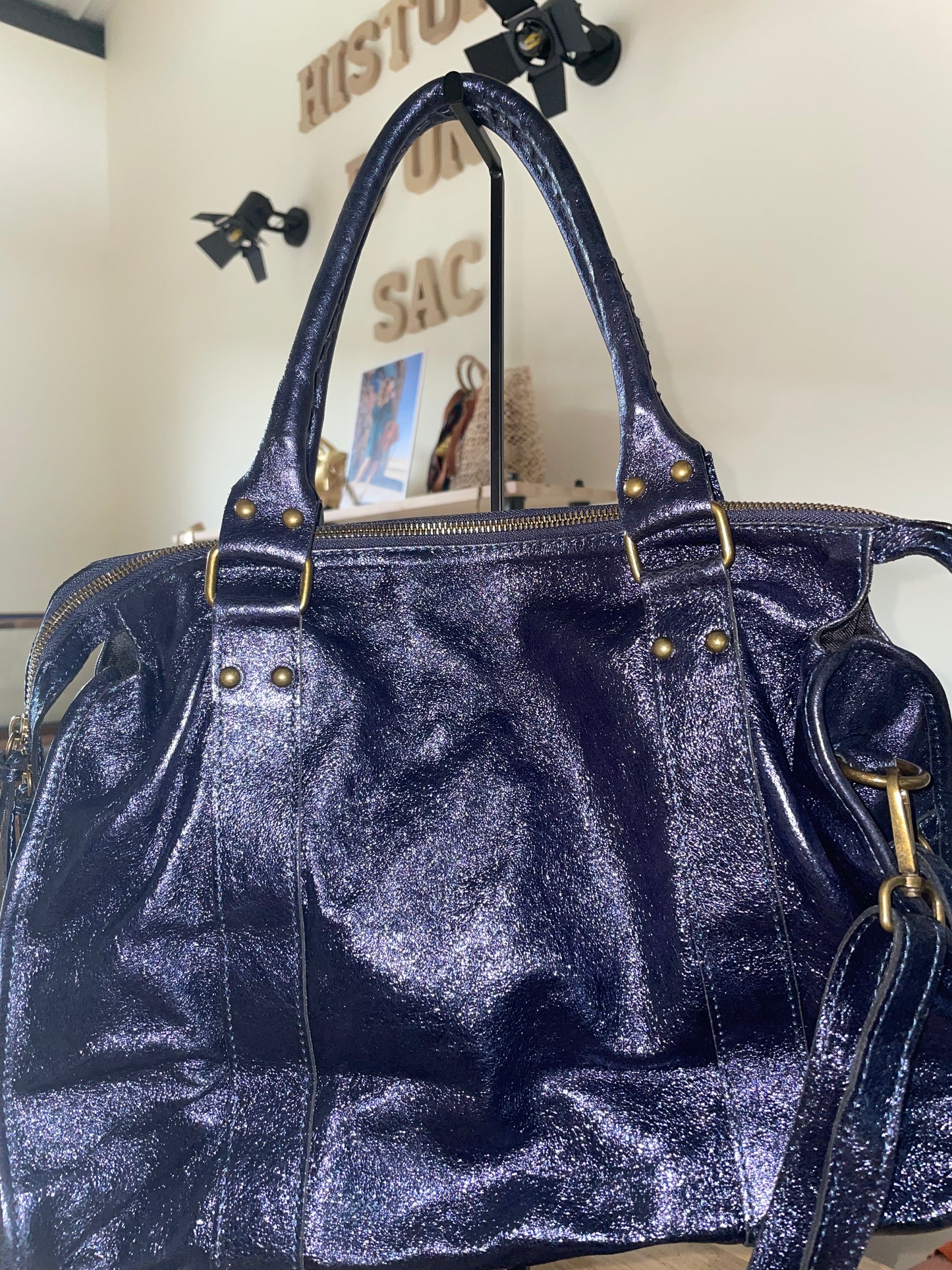 Sac Amandine bleu marine irisé grand format