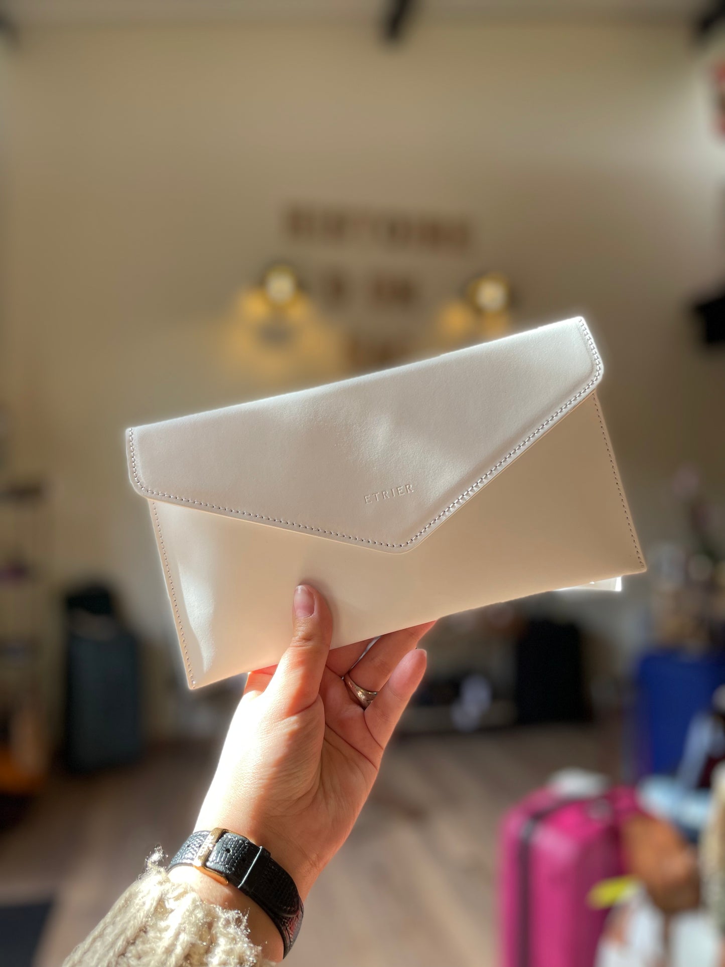 Pochette / Sac de soirée en cuir blanc Etrier