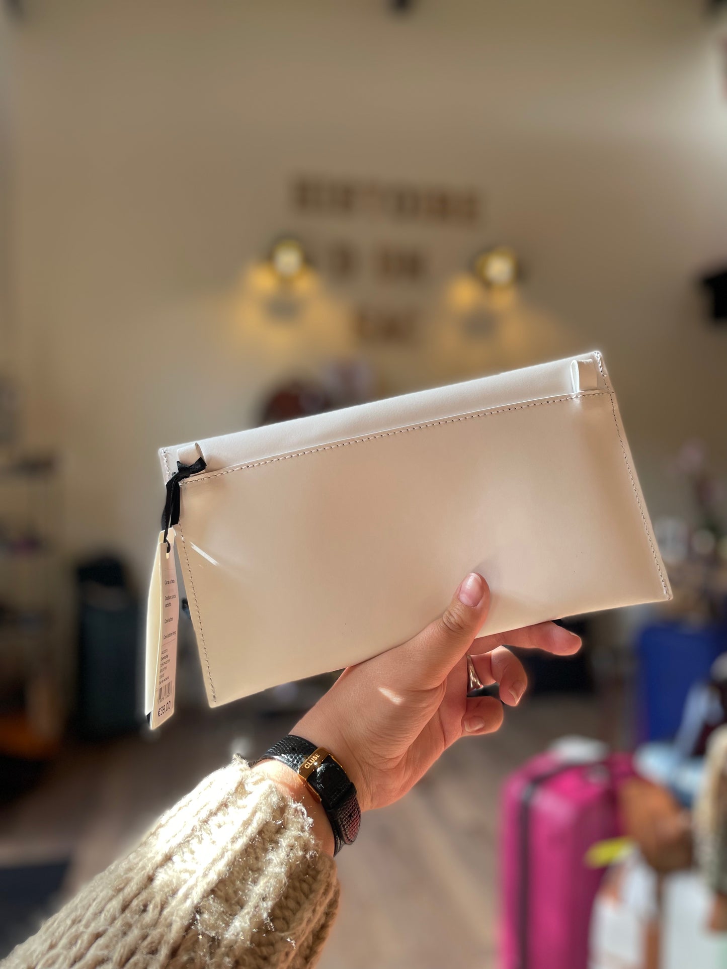 Pochette / Sac de soirée en cuir blanc Etrier