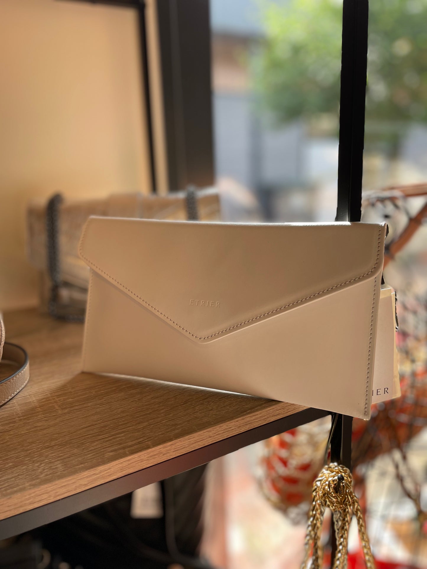 Pochette / Sac de soirée en cuir blanc Etrier