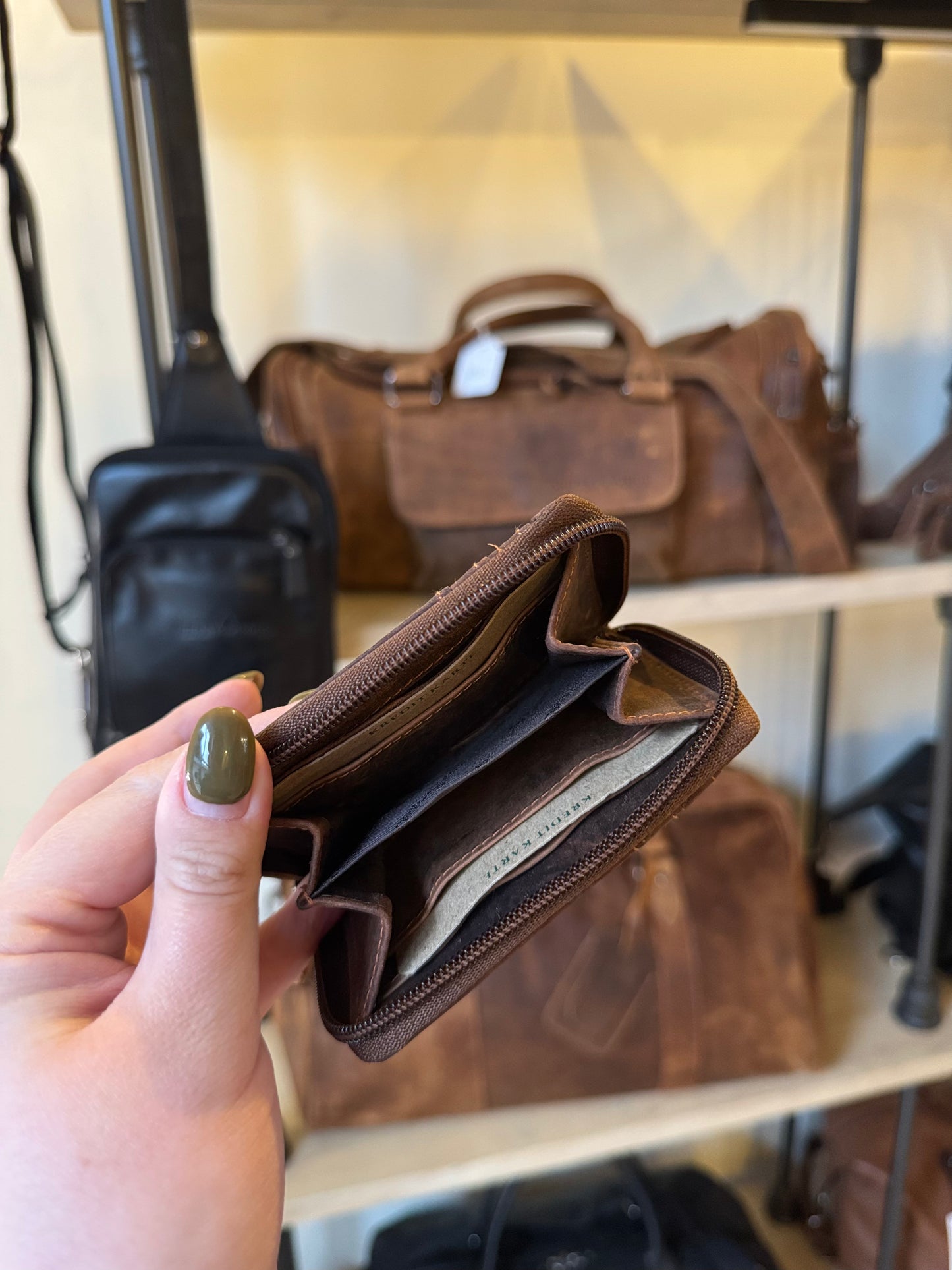 Porte monnaie /Porte cartes en cuir vintage GREEN WOOD