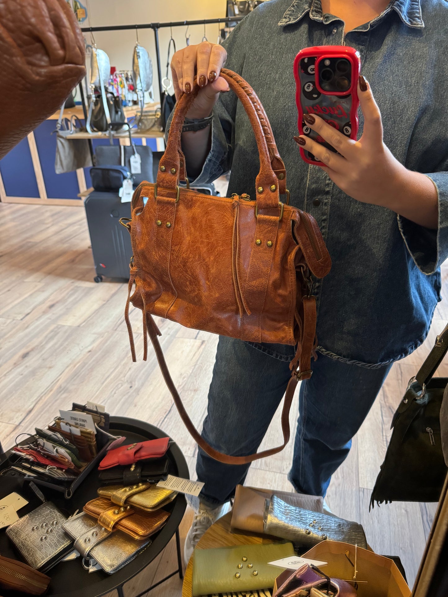 Sac Amandine en cuir mat moyen - coloris cognac