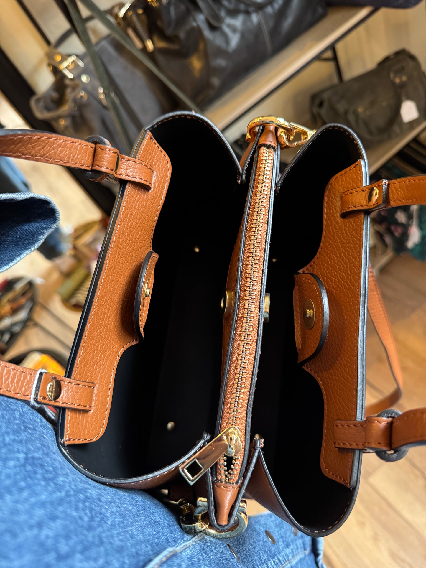 Sac Charlotte en cuir grainé coloris cognac