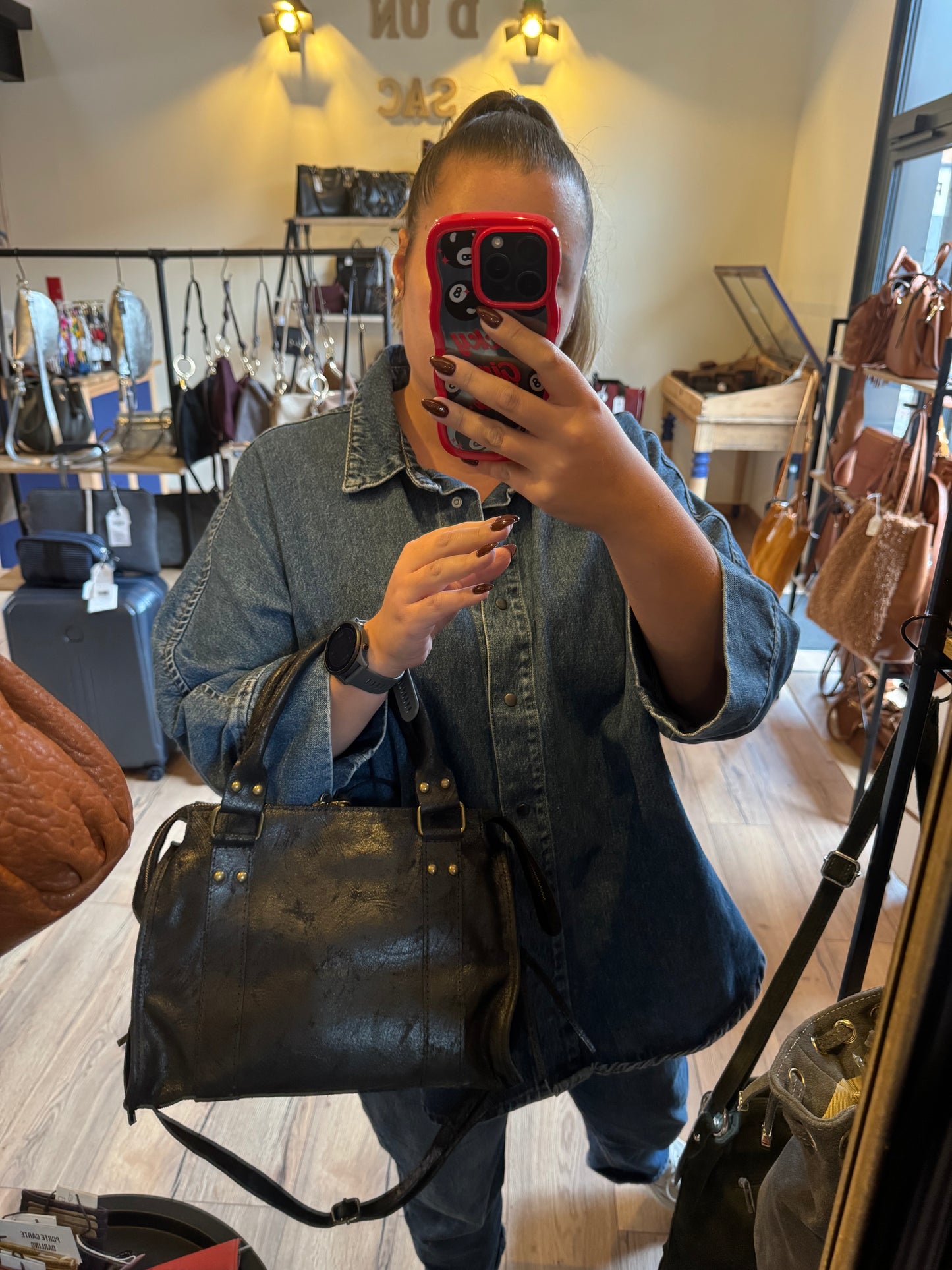 Sac Amandine moyen en cuir mat - noir