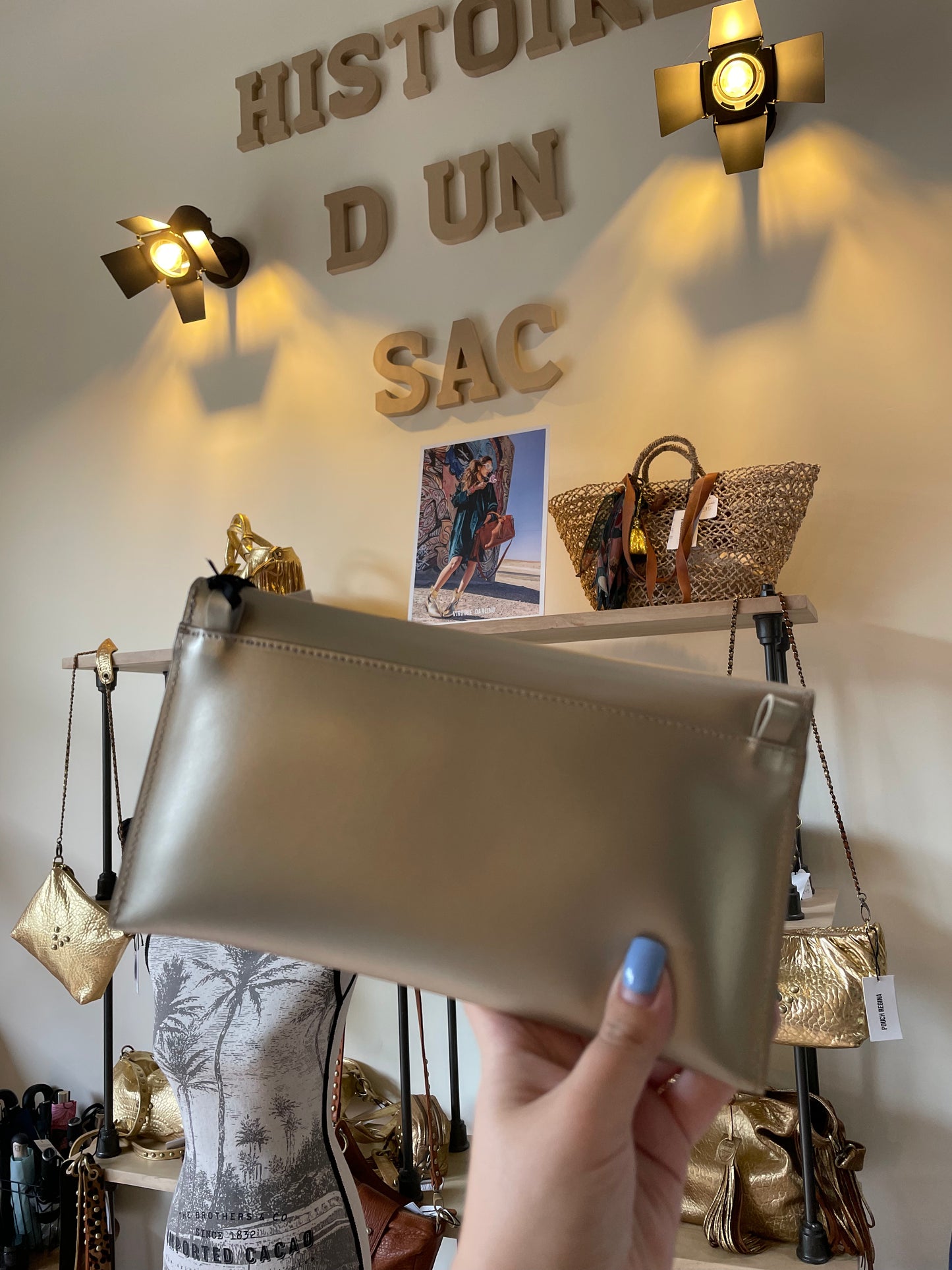 Sac de soirée pochette en cuir platine ÉTRIER