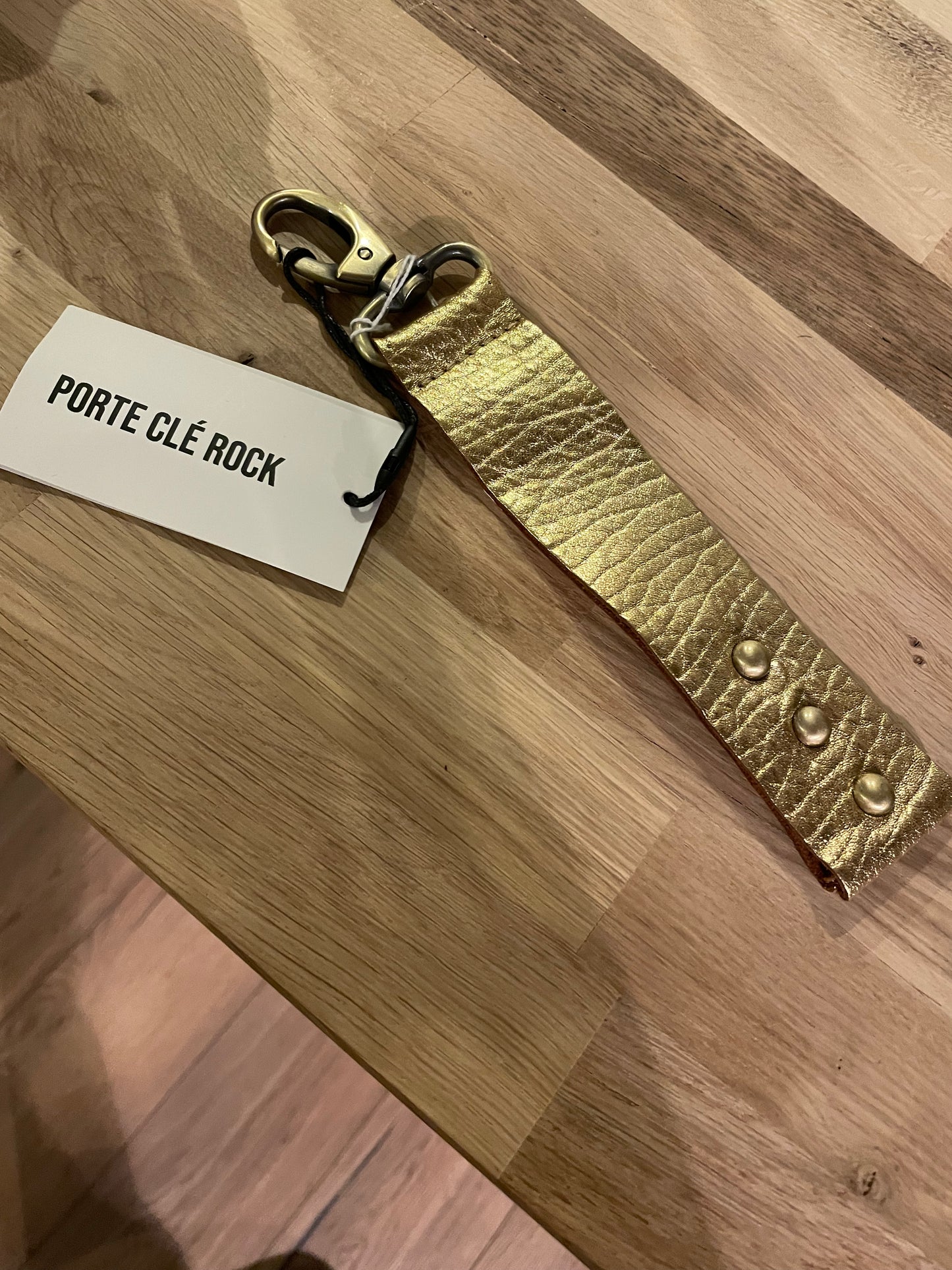 Porte clés ROCK en cuir OR - Virginie Darling