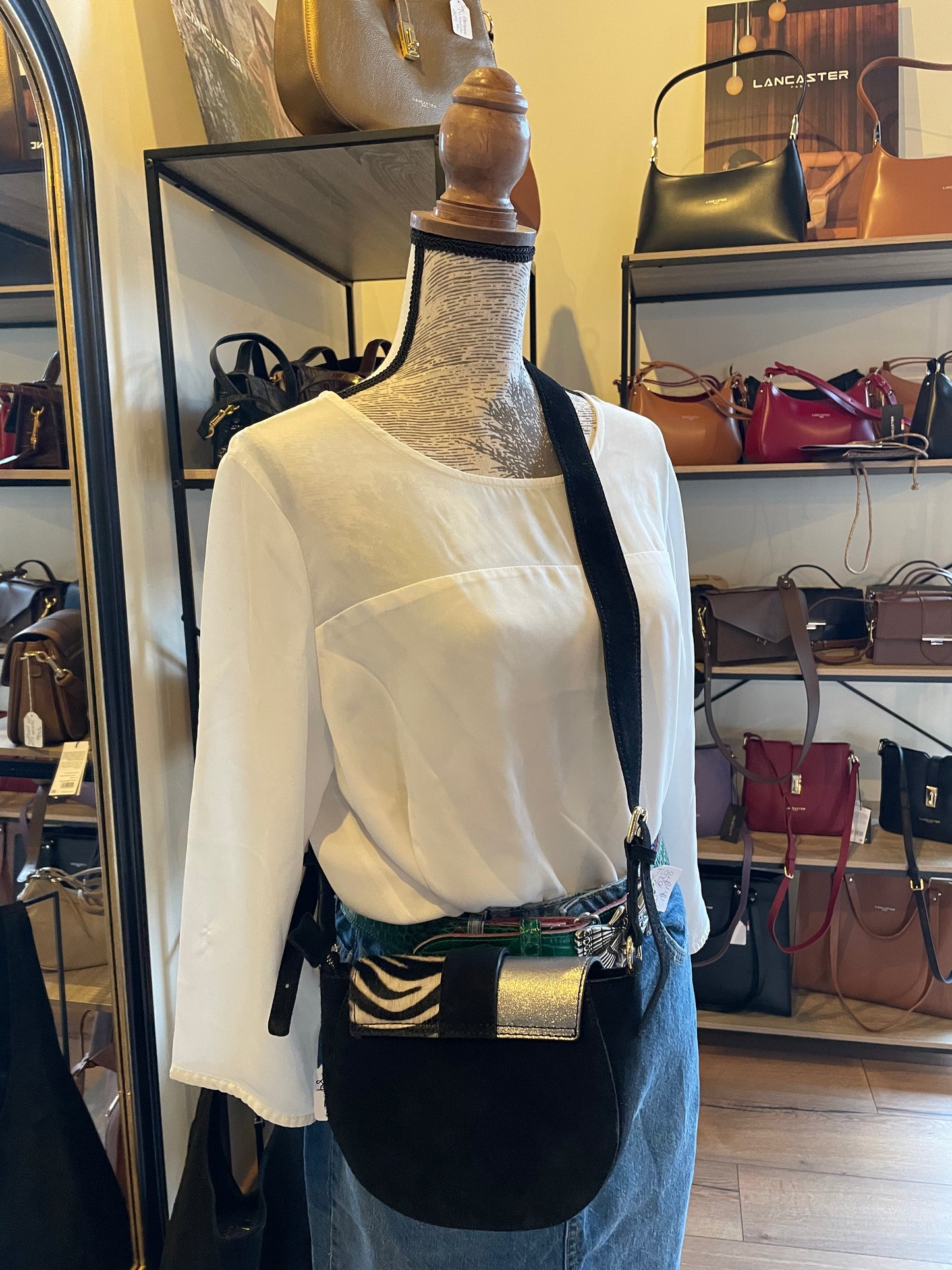 Sac Bandoulière en daim & cuir Pony noir