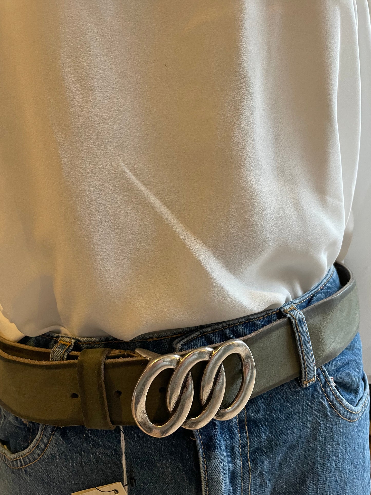 Ceinture en cuir vert olive "Amel"