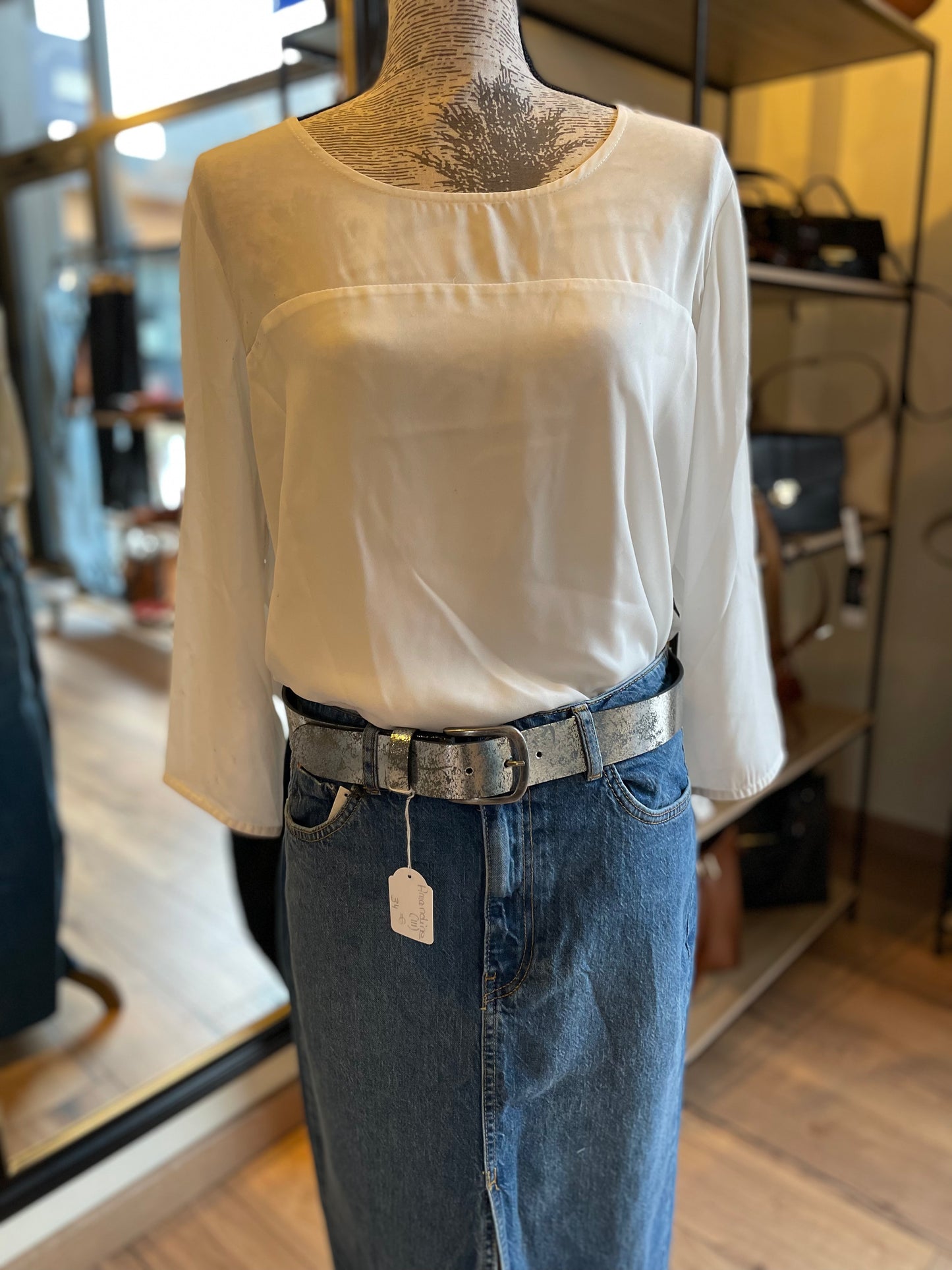 Ceinture en cuir argenté Amandine
