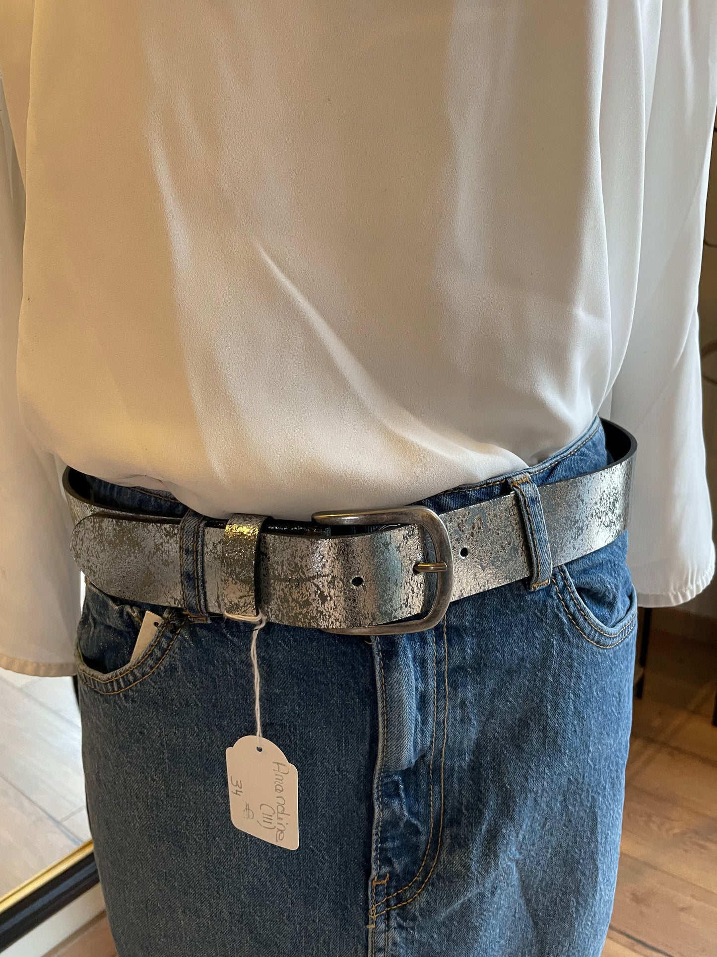 Ceinture en cuir argenté Amandine