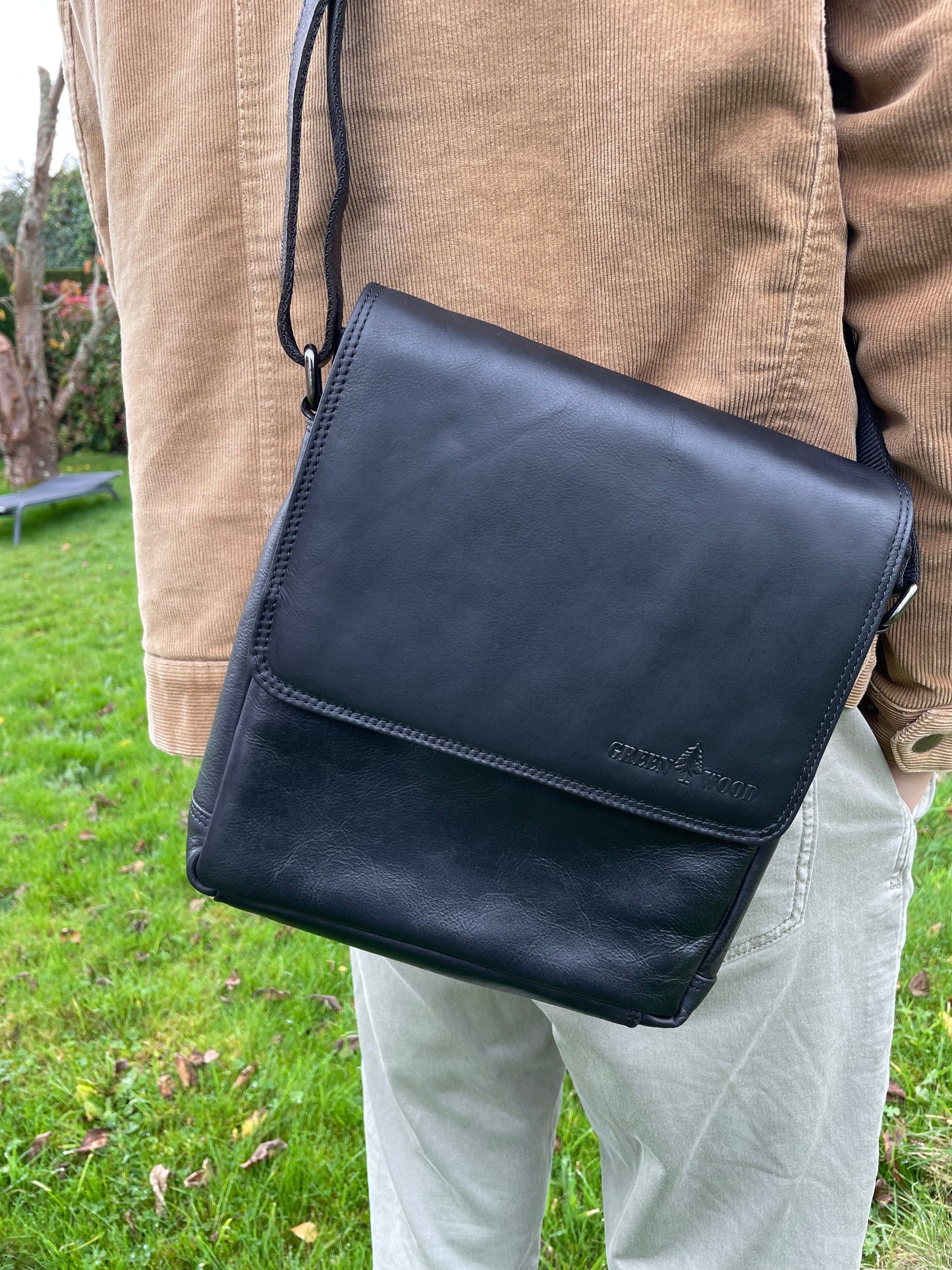 Sacoche bandoulière en cuir noir - Greenwood
