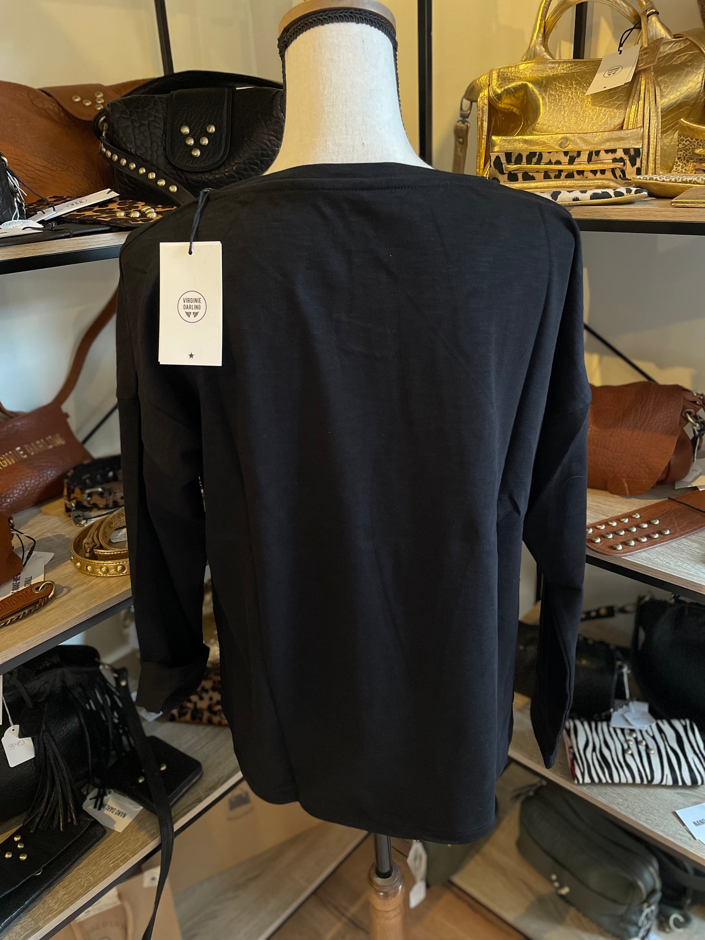 Tee shirt noir et or /manches longues /Born To Shine - Virginie Darling