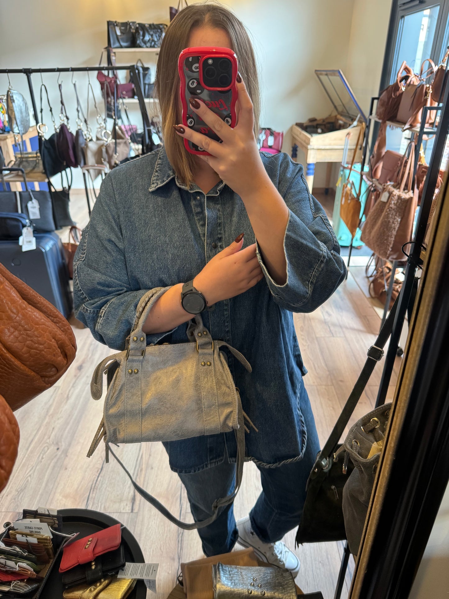 Sac Amandine mini en cuir mat coloris gris