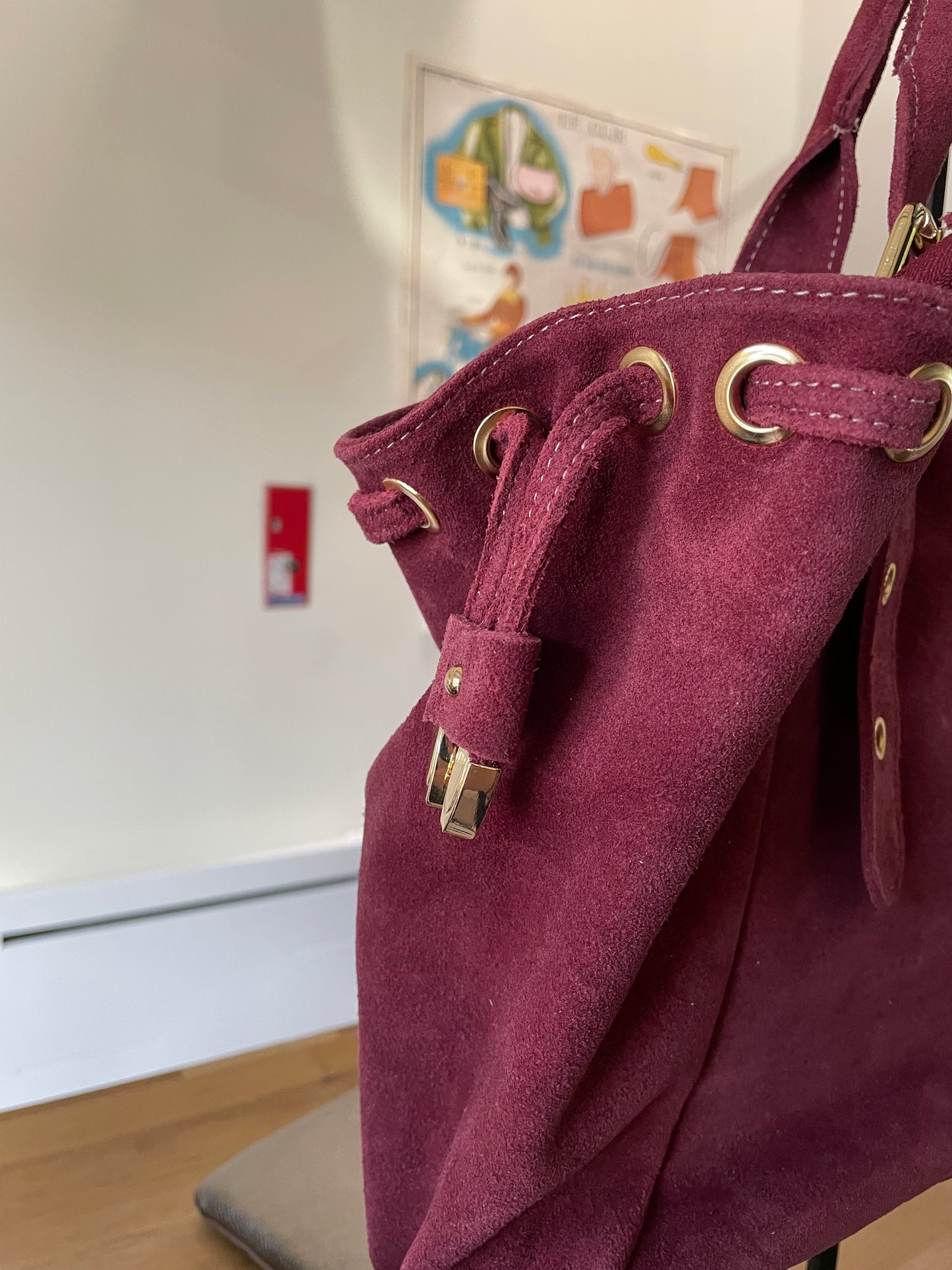 Sac Carla en cuir suédé (coloris bordeaux)