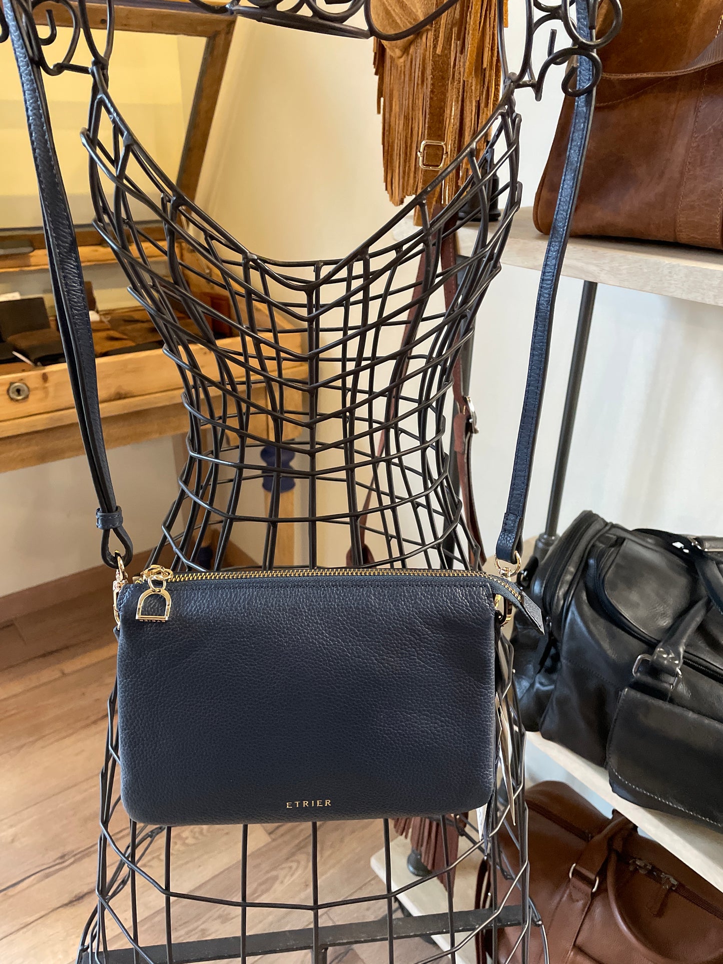 Sac bandoulière Tradition en cuir marine (3 compartiments )- ÉTRIER