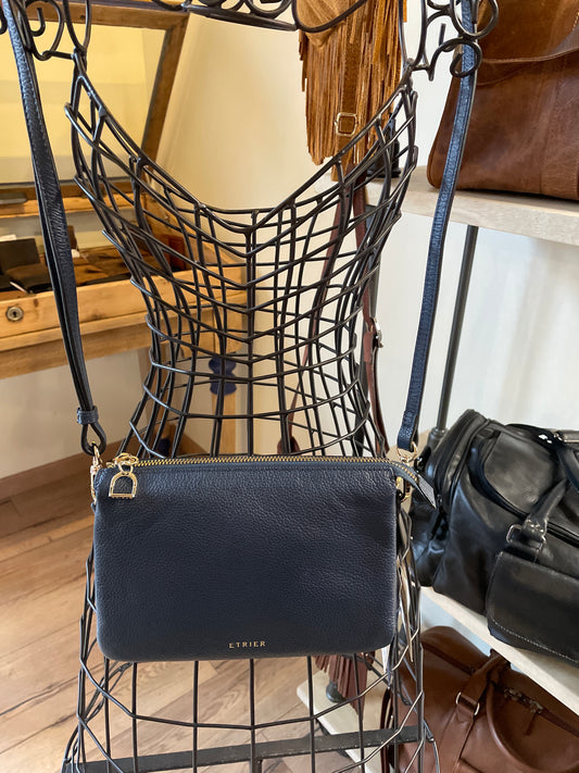 Sac bandoulière Tradition en cuir marine (3 compartiments )- ÉTRIER
