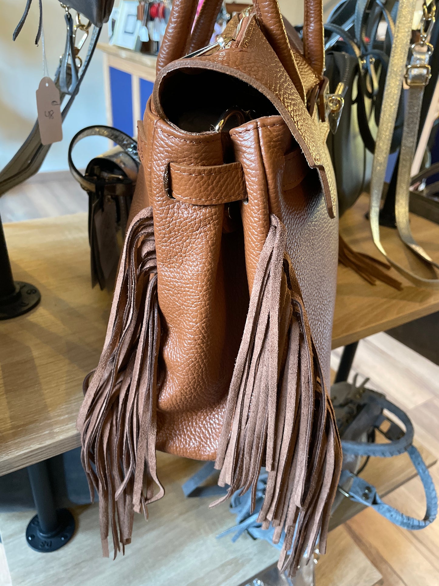 Sac Coline avec franges coloris cognac