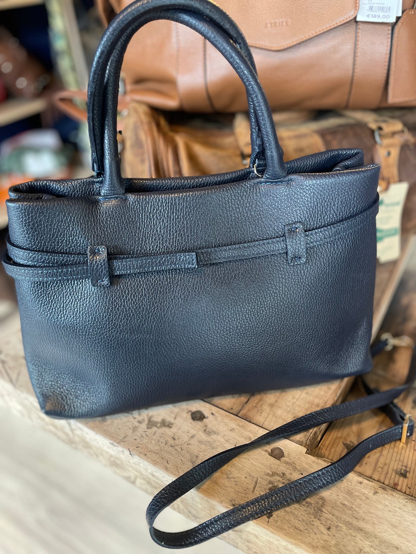 Sac Catherine en cuir grainé marine