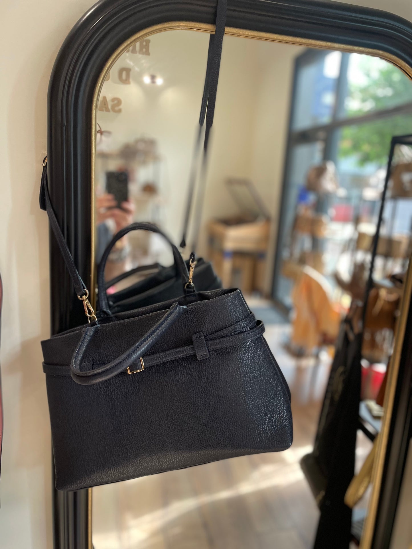 Sac Catherine en cuir grainé marine