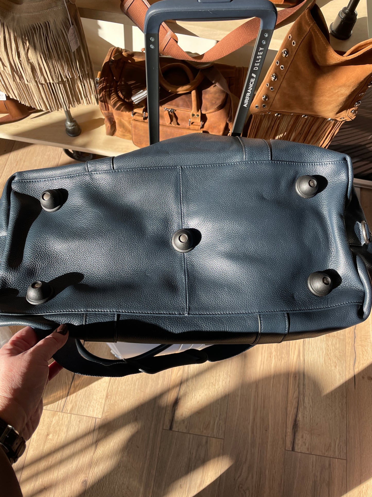 Sac de voyage Flandres en cuir marine - Étrier