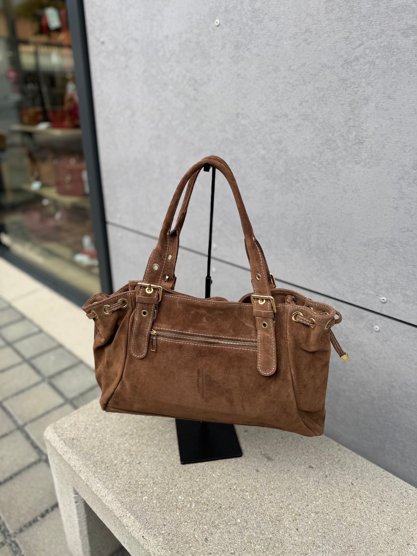 Sac Carla en cuir suédé coloris marron