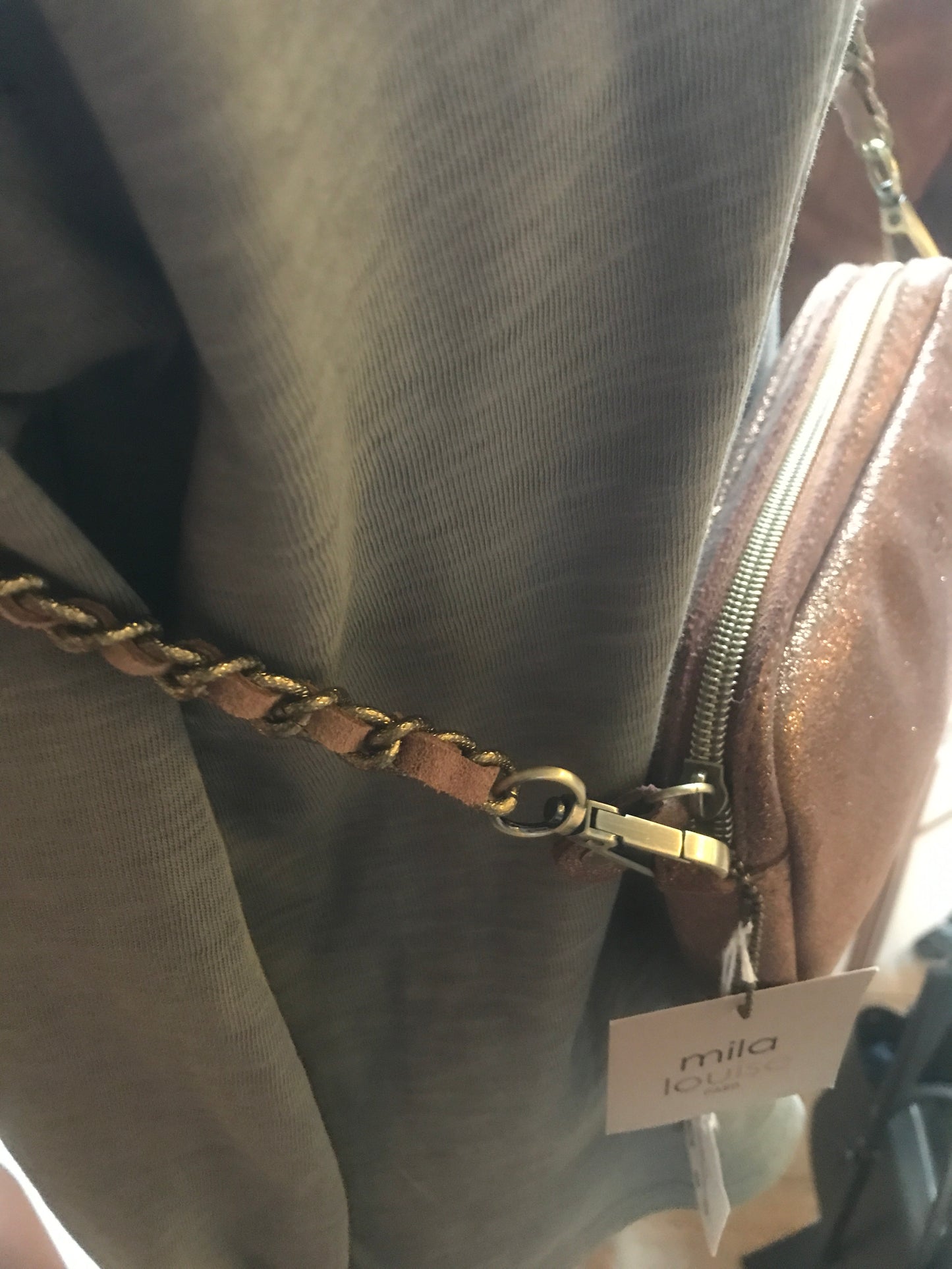 Bandoulière STRAP mi-chaîne mi-cuir irisé  coloris Camel - Mila Louise