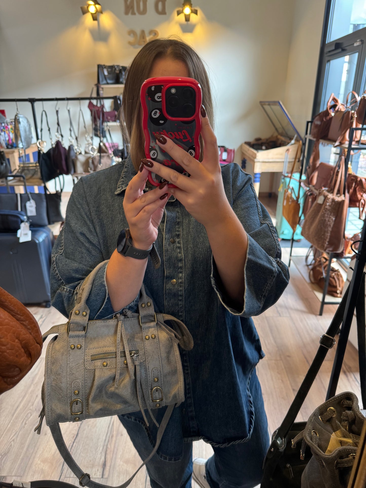 Sac Amandine mini en cuir mat coloris gris