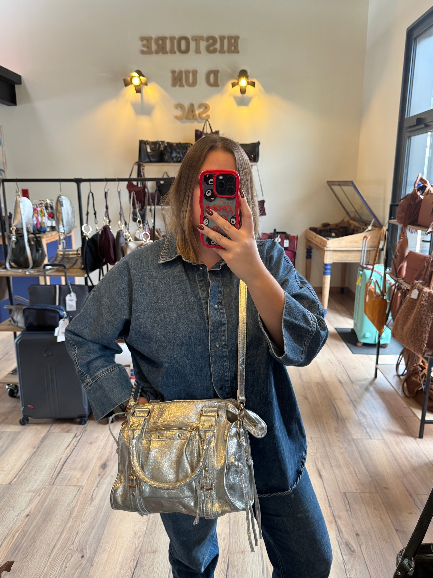 Sac Amandine moyen en cuir irisé coloris argenté