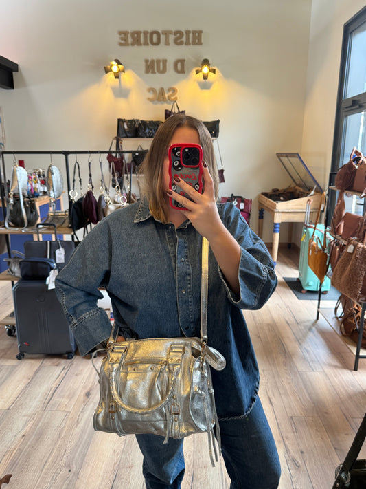 Sac Amandine moyen en cuir irisé coloris argenté