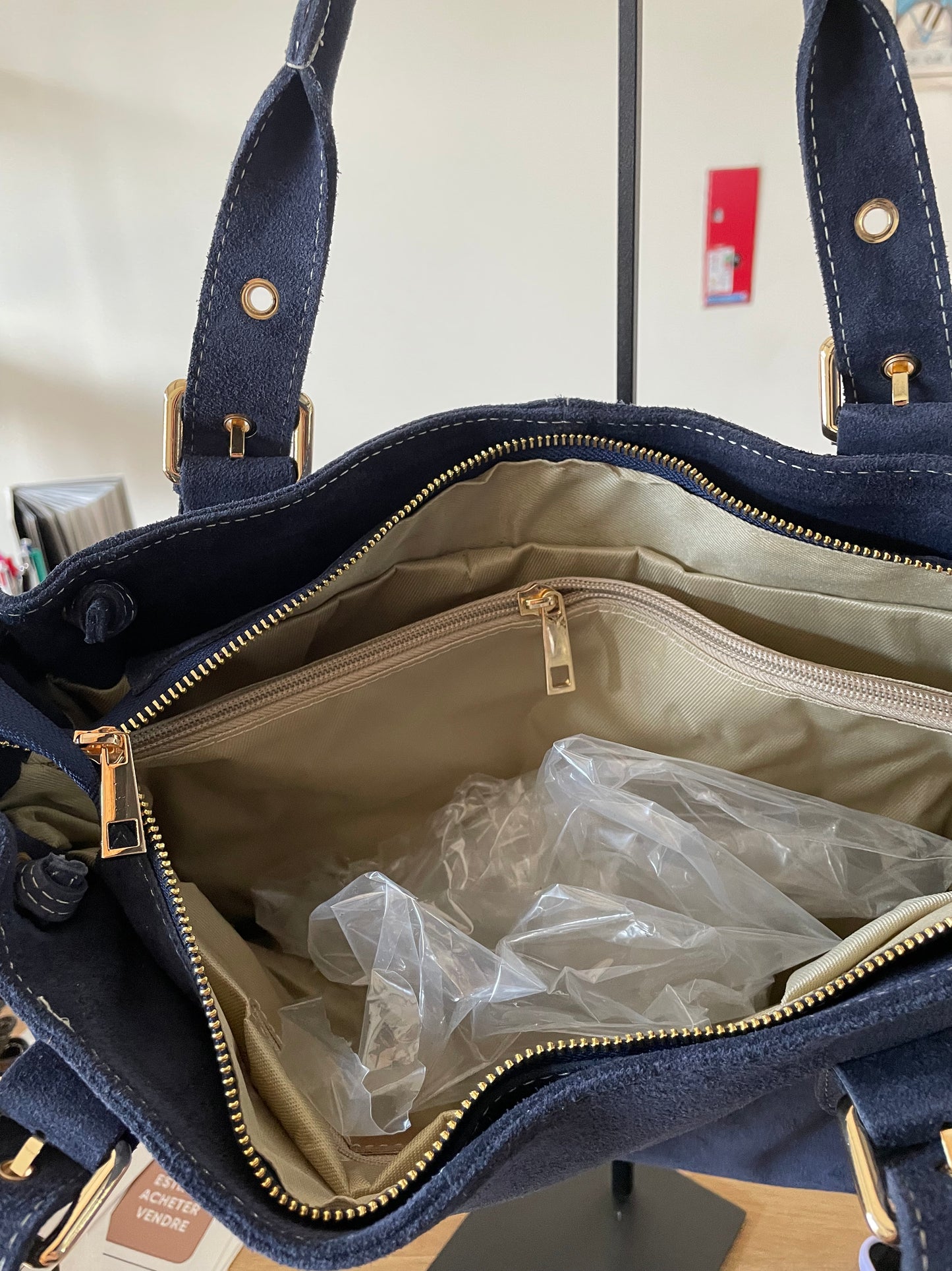 Sac Carla en cuir suédé (coloris bleu foncé)